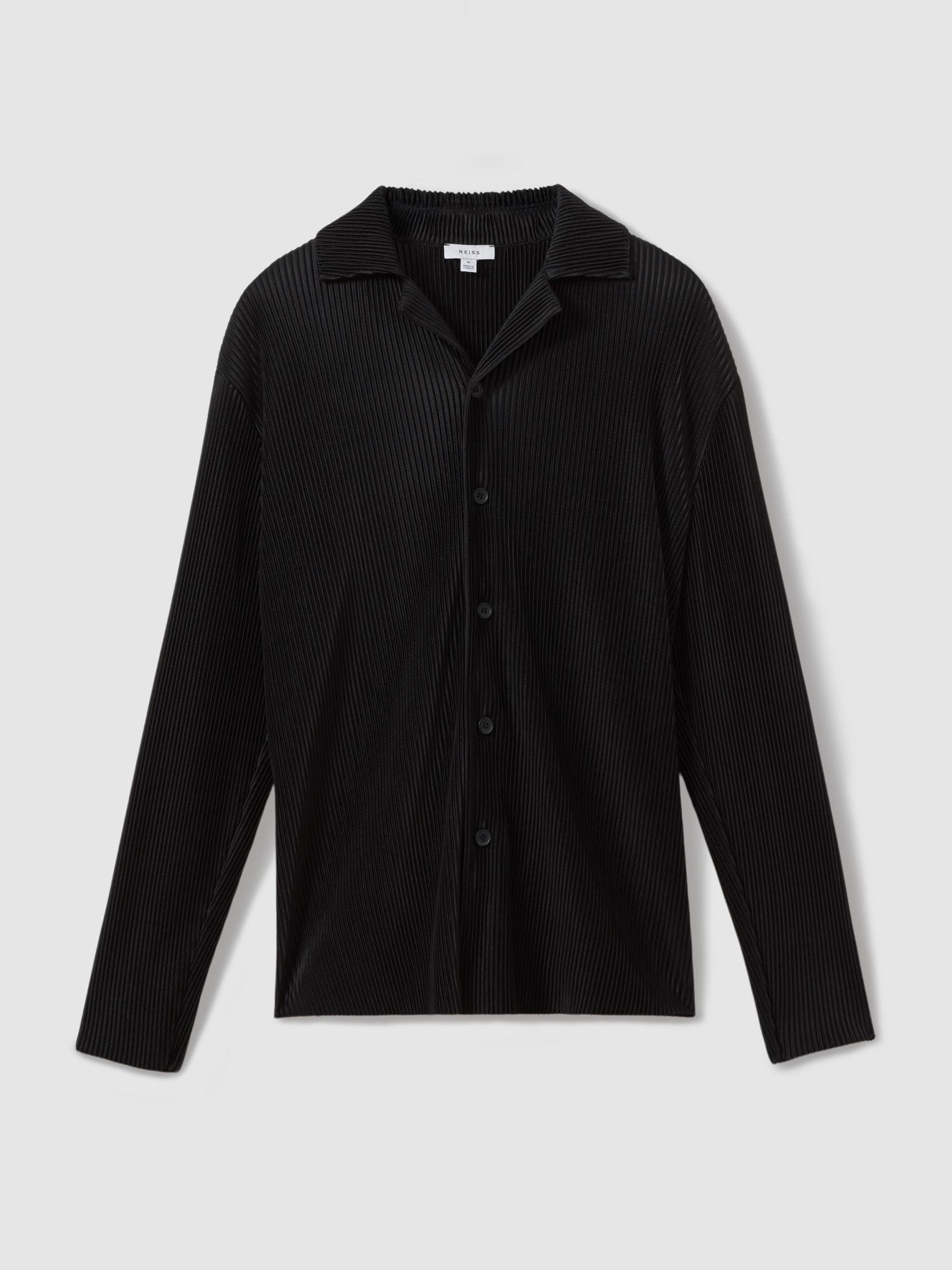Plisse Cuban Collar Shirt in Black Product Image