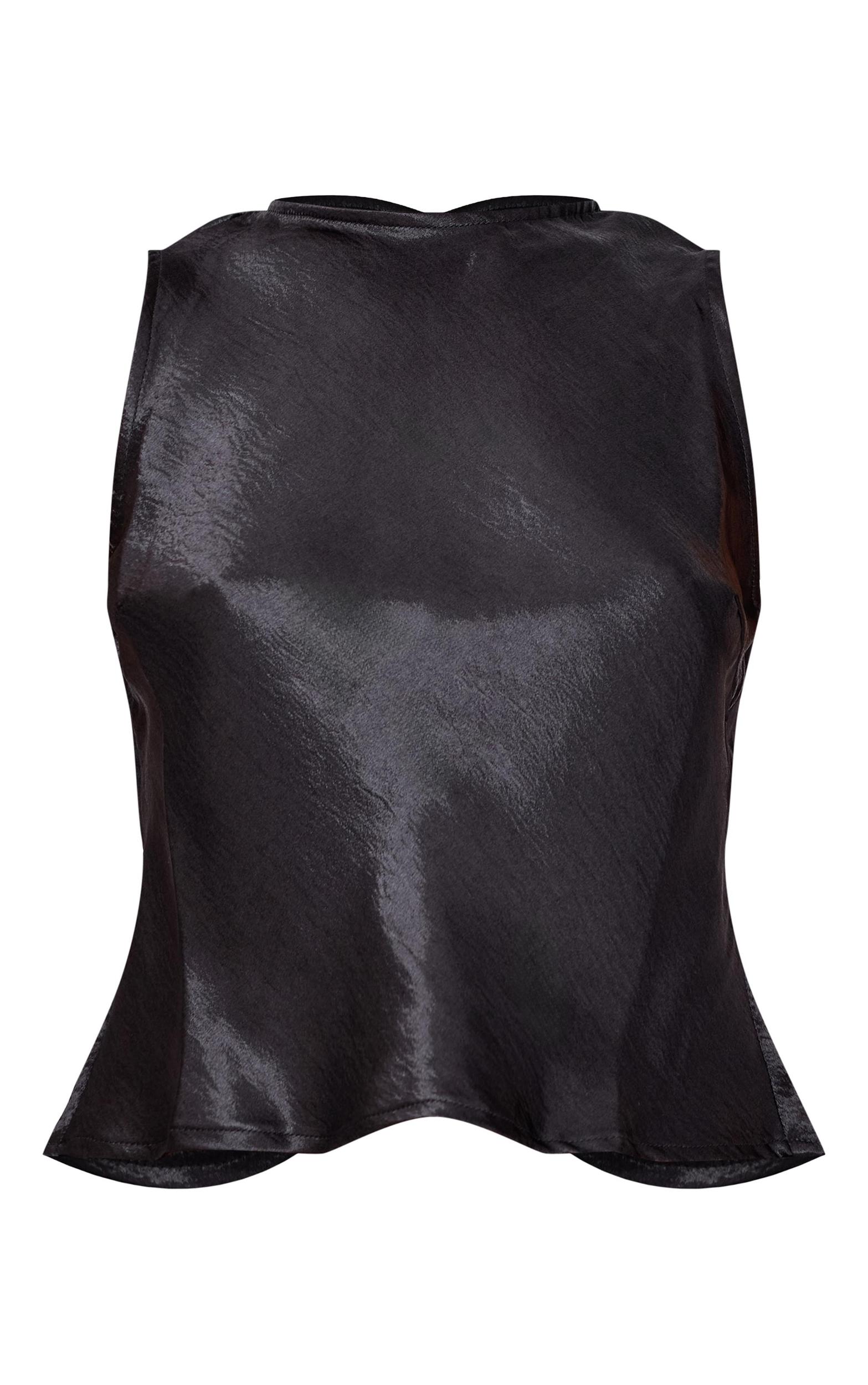 Black Metallic Satin Boatneck Long Top Product Image