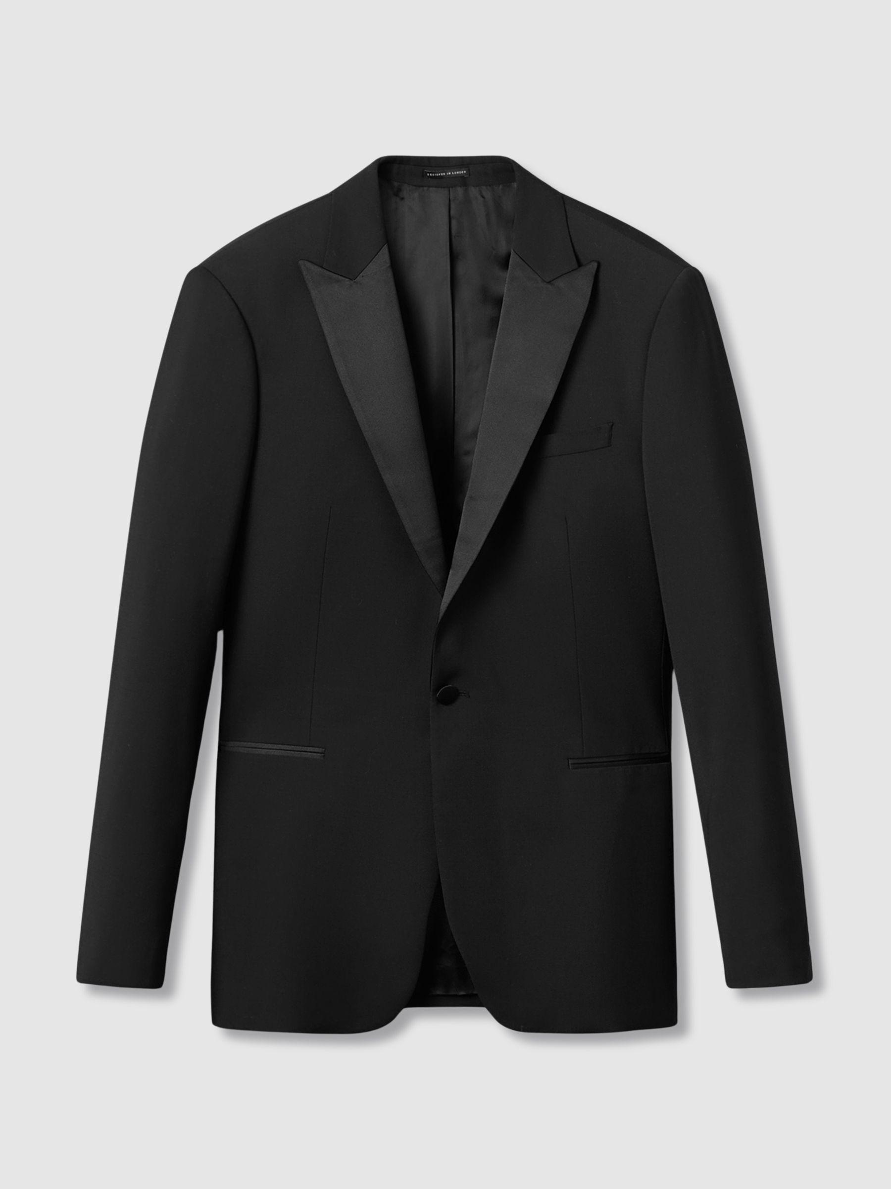 Regular Fit Single Breasted Tuxedo Jacket in Black Product Image