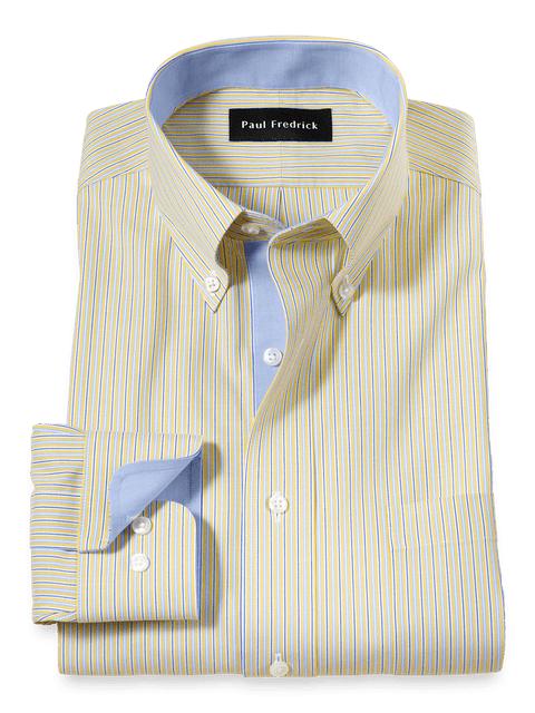 Comfort Stretch Non-Iron Stripe Dress Shirt With Contrast Trim - Blue/yellow Product Image