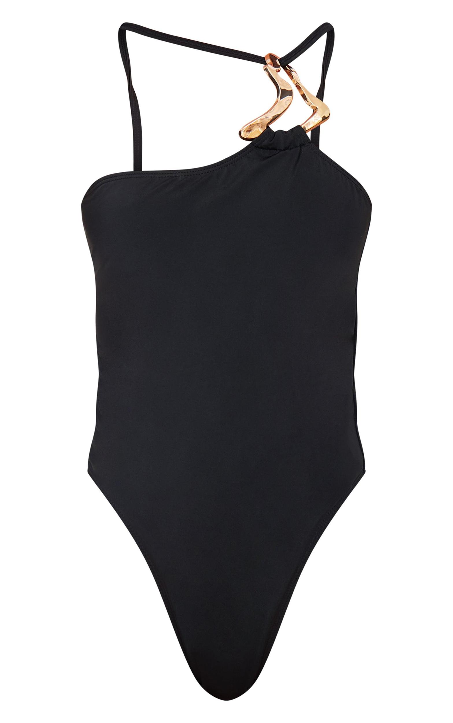 Black Gold Trim Asymmetric Swimsuit Product Image