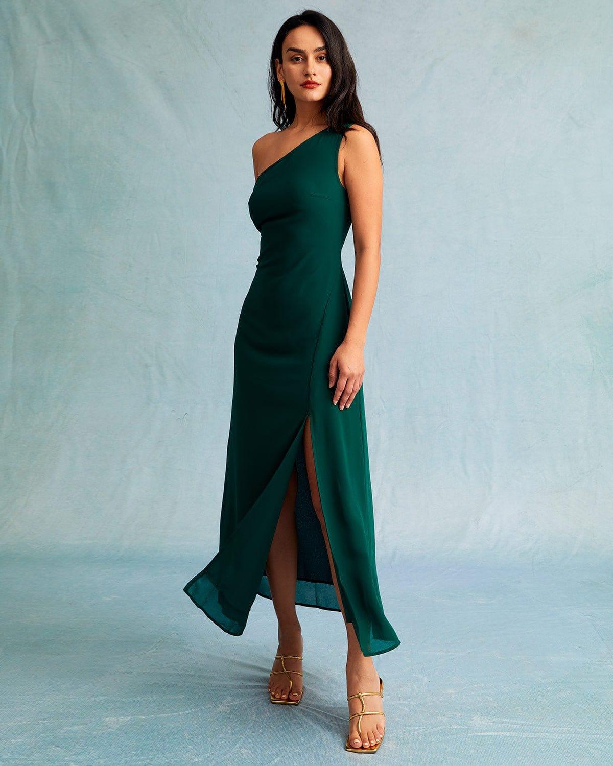 The Green One Shoulder Sleeveless Maxi Dress Product Image