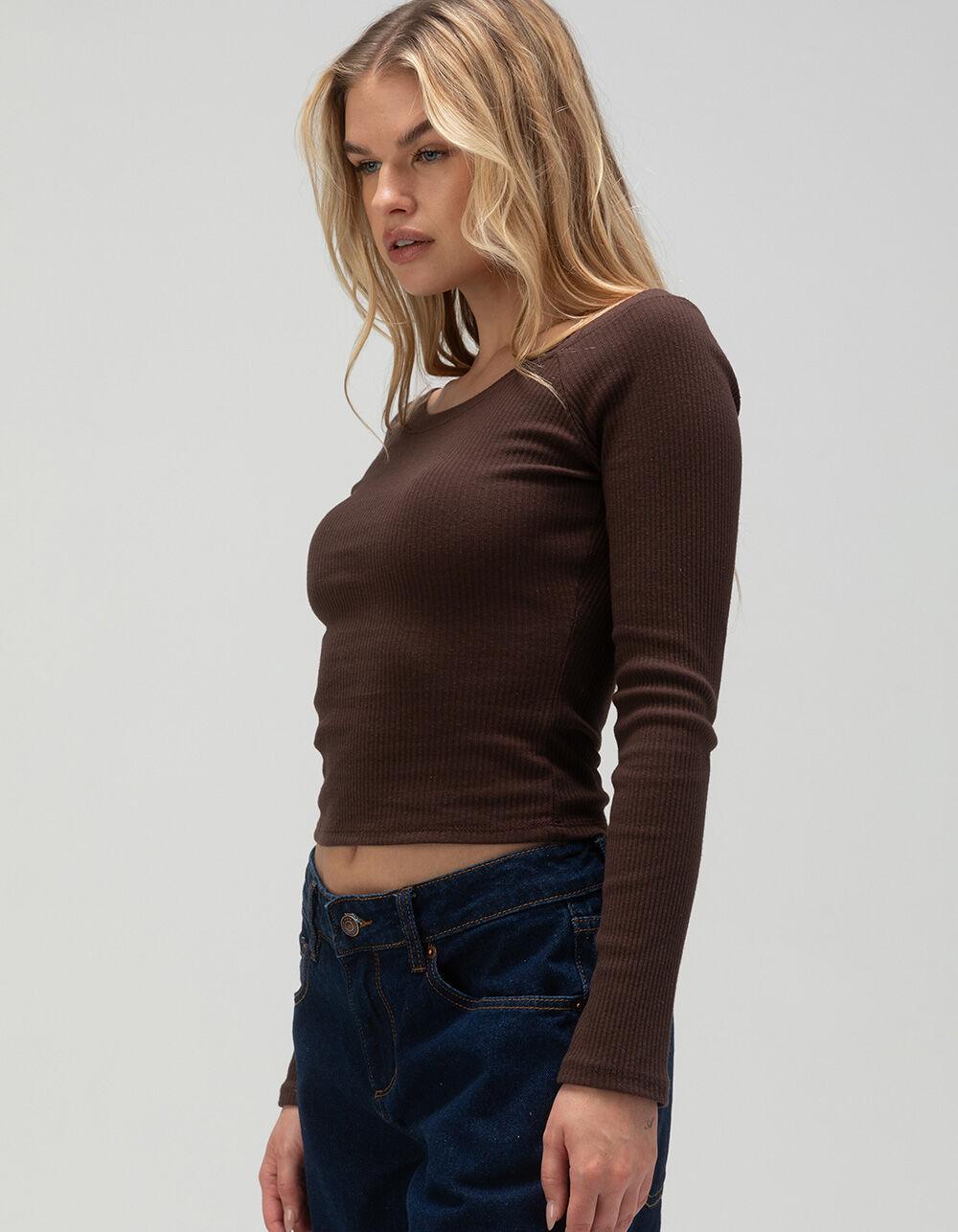 TILLYS Ballet Neck Womens Long Sleeve Top - BROWN Product Image