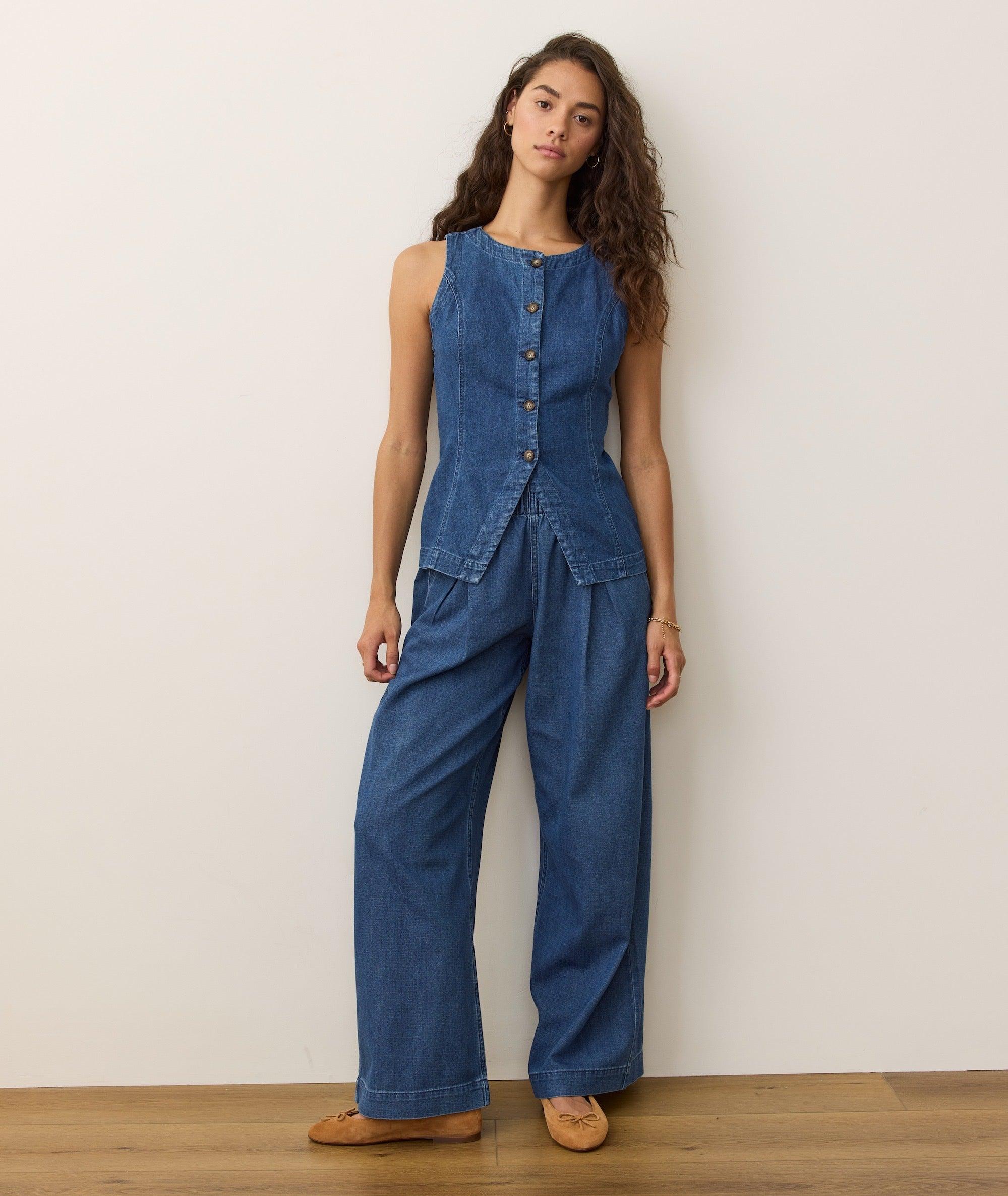 Allison Pleated Wide Leg Denim Trouser Product Image