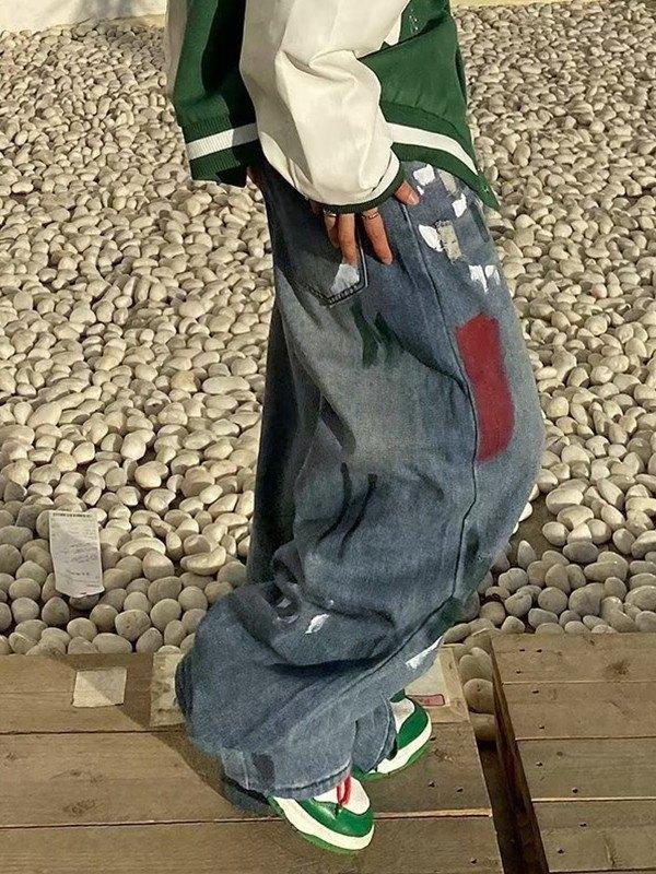 Men's Distressed Splash Loose Jeans Product Image