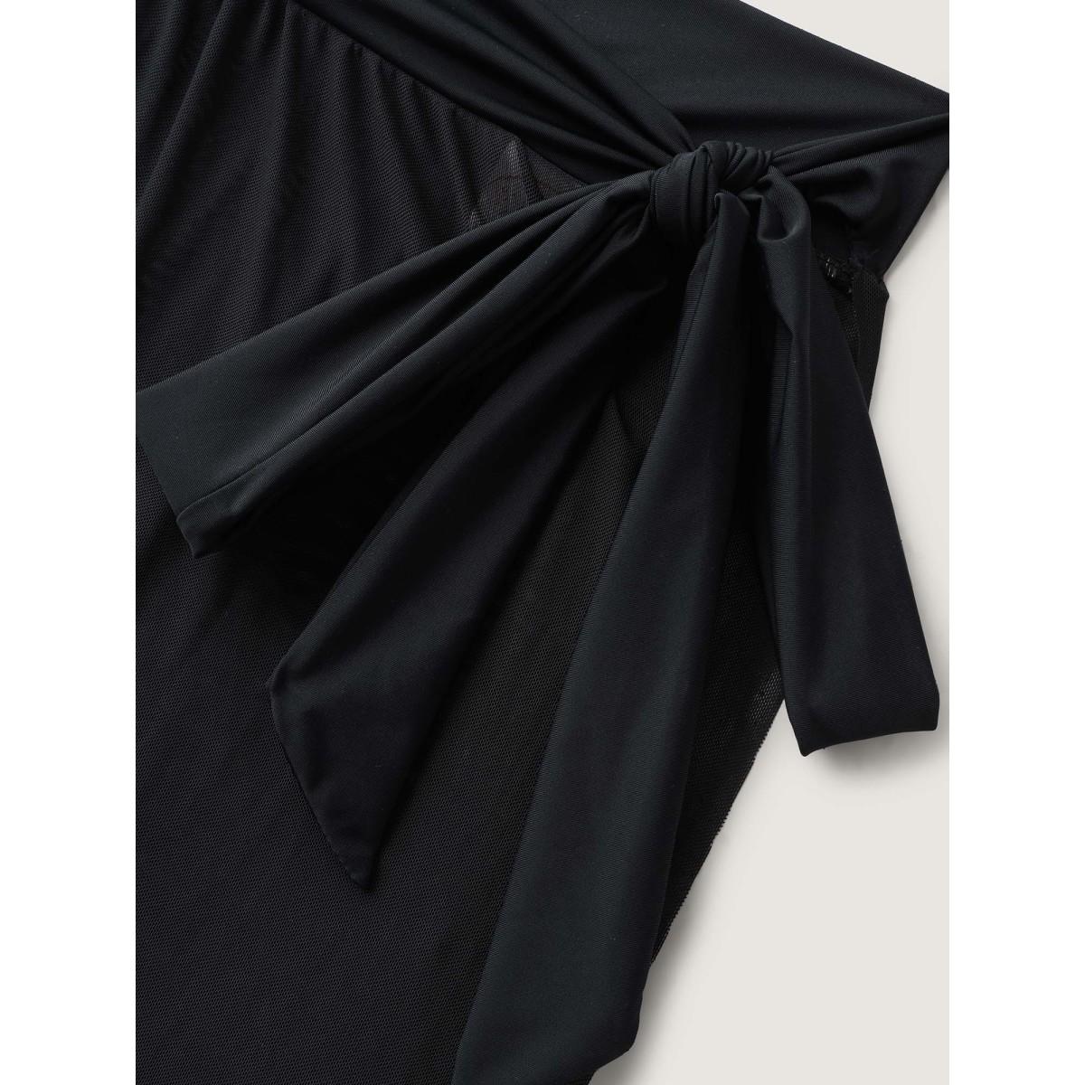 Plus Size Two-Piece Contrast Sheer Sarong Swimsuit Women's Swimwear Teal Beach Contrast Curve Bathing Suits High stretch One Pieces BloomChic 22-24/3X Product Image