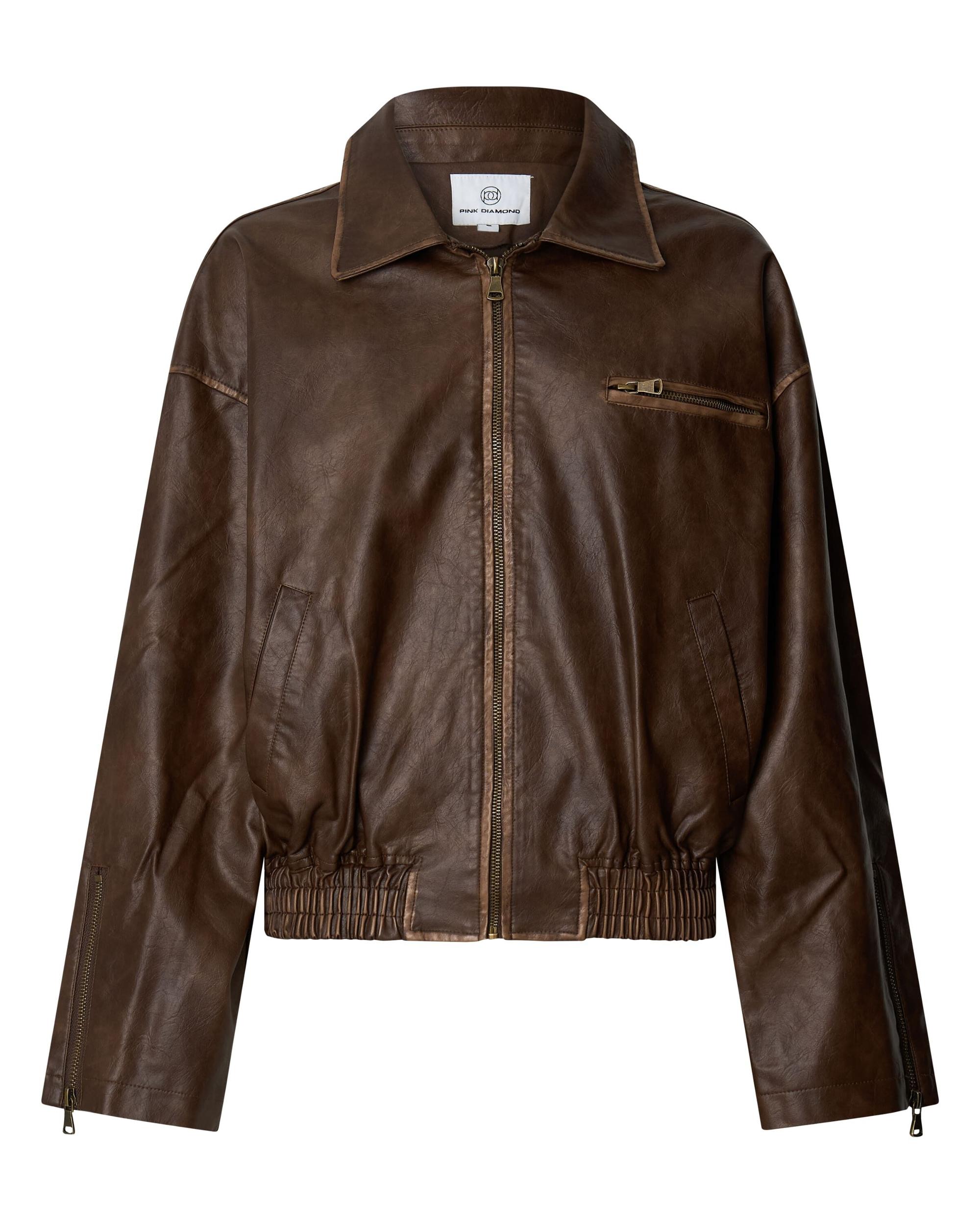 Sophia Jacket - Crop PU Bomber Jacket in Brown Product Image