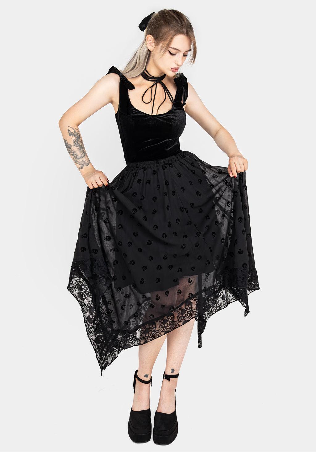Bones Flocked Chiffon Handkerchief Hem Skirt Product Image