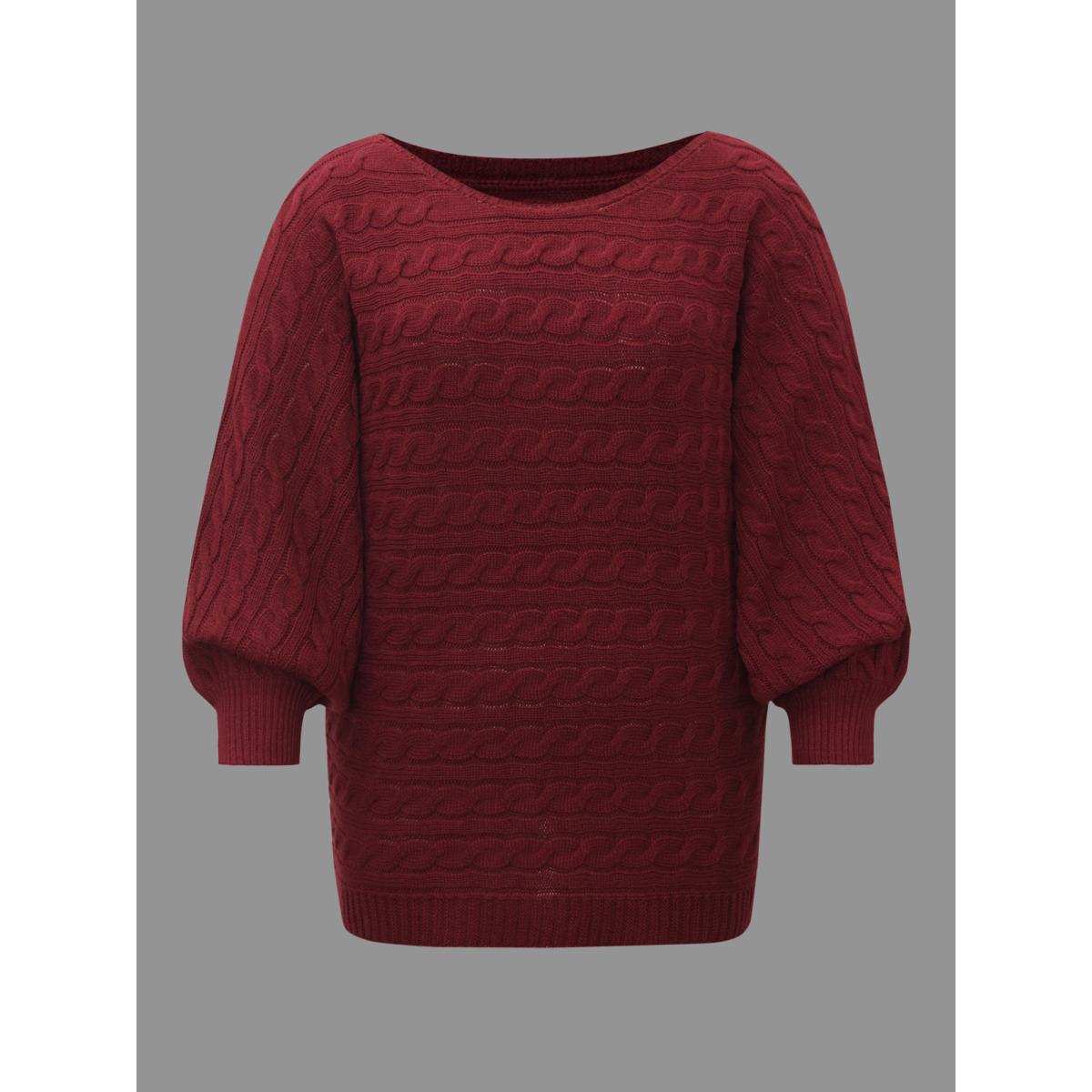 Plus Size Cable Knit Dolman Sleeve Pullover Deepred Women Casual Loose Long Sleeve Boat Neck Everyday Pullovers BloomChic 28/5X Product Image