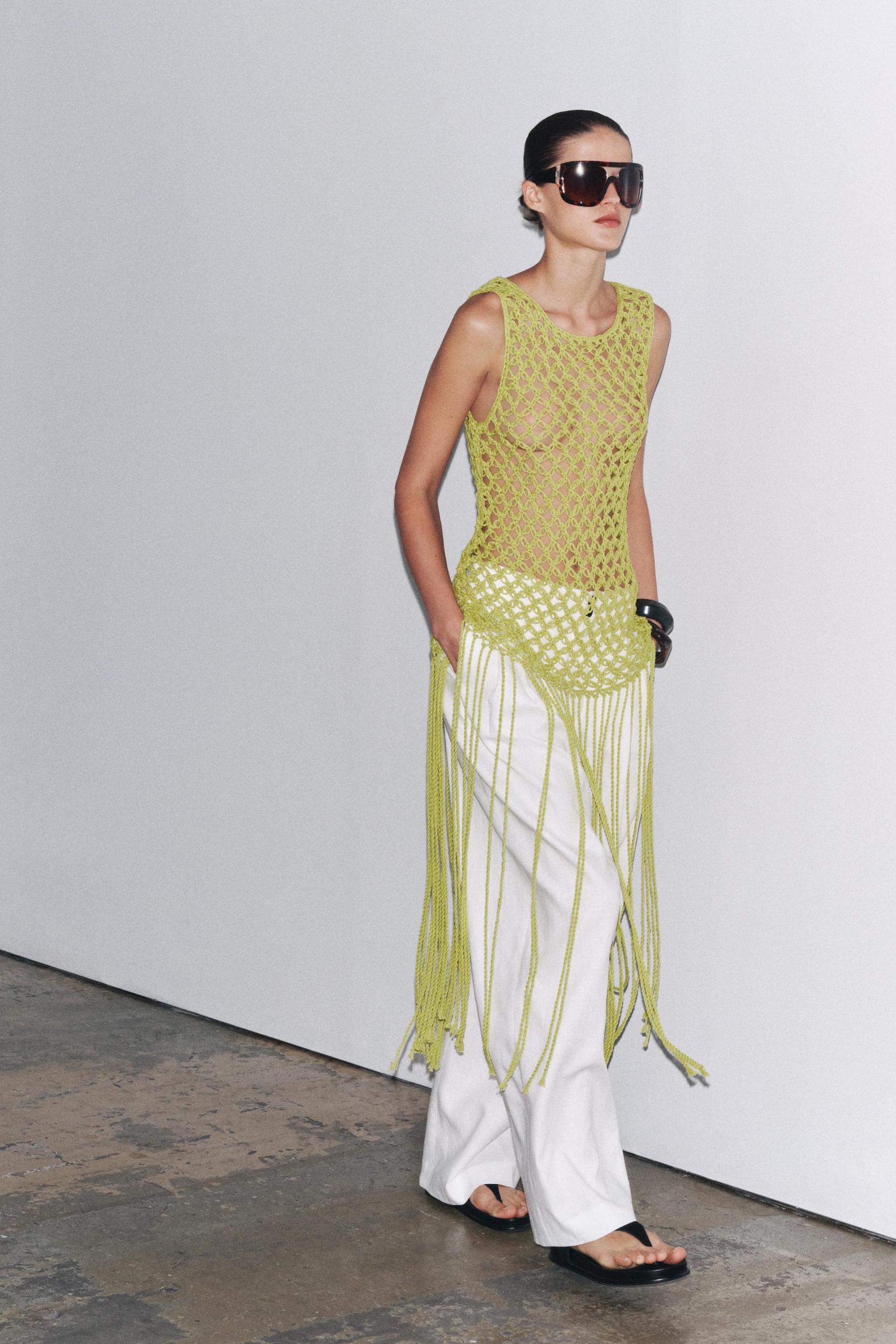 CROCHET KNIT FRINGE TOP Product Image