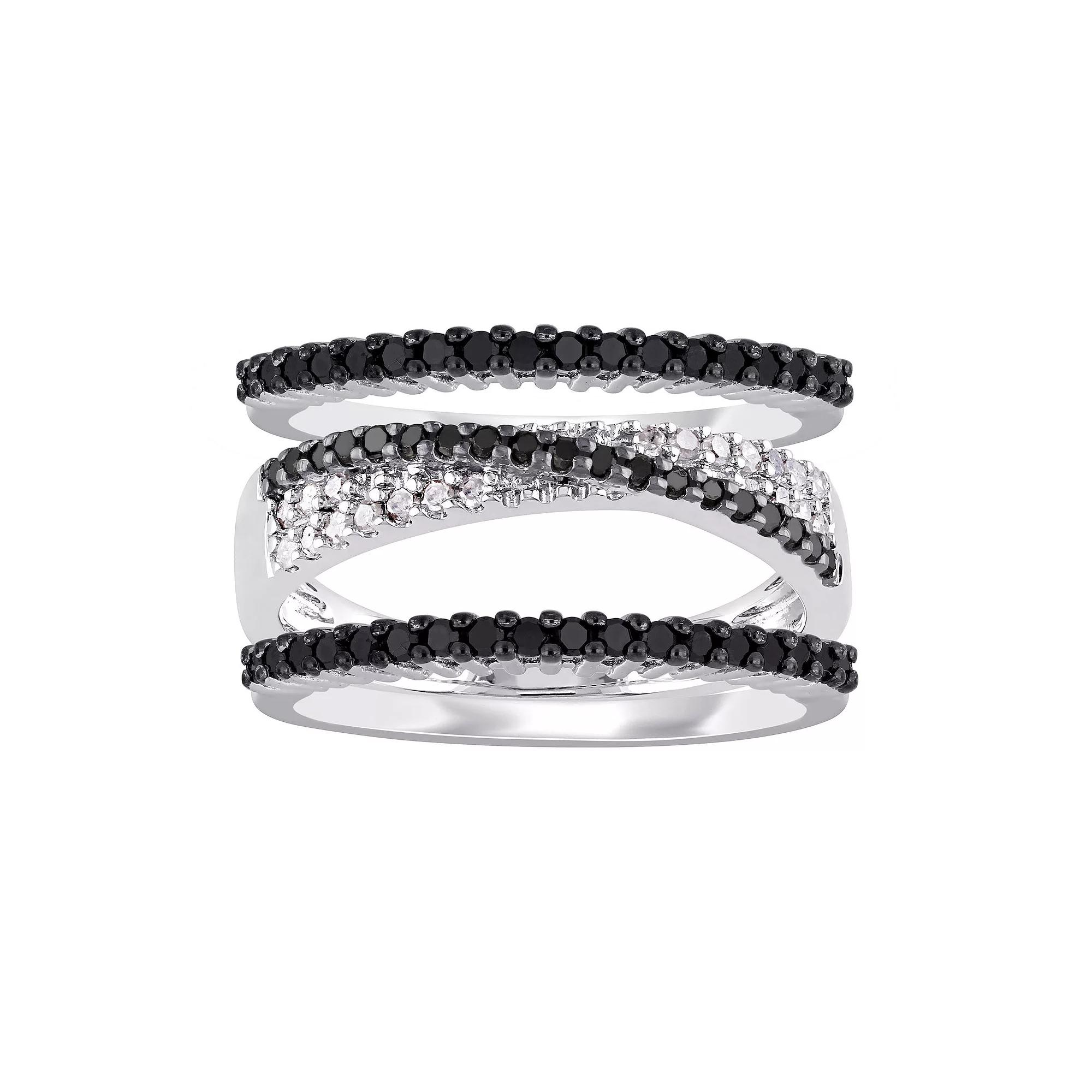 Stella Grace Sterling Silver 5/8 Carat T.W. Black & White Diamond Stack Ring Set, Women's,  Product Image