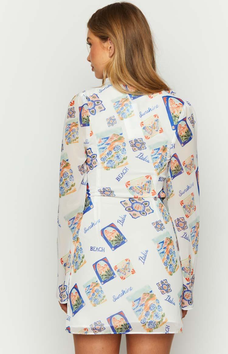 Raymin White Chiffon Long Sleeve Mini Dress Product Image