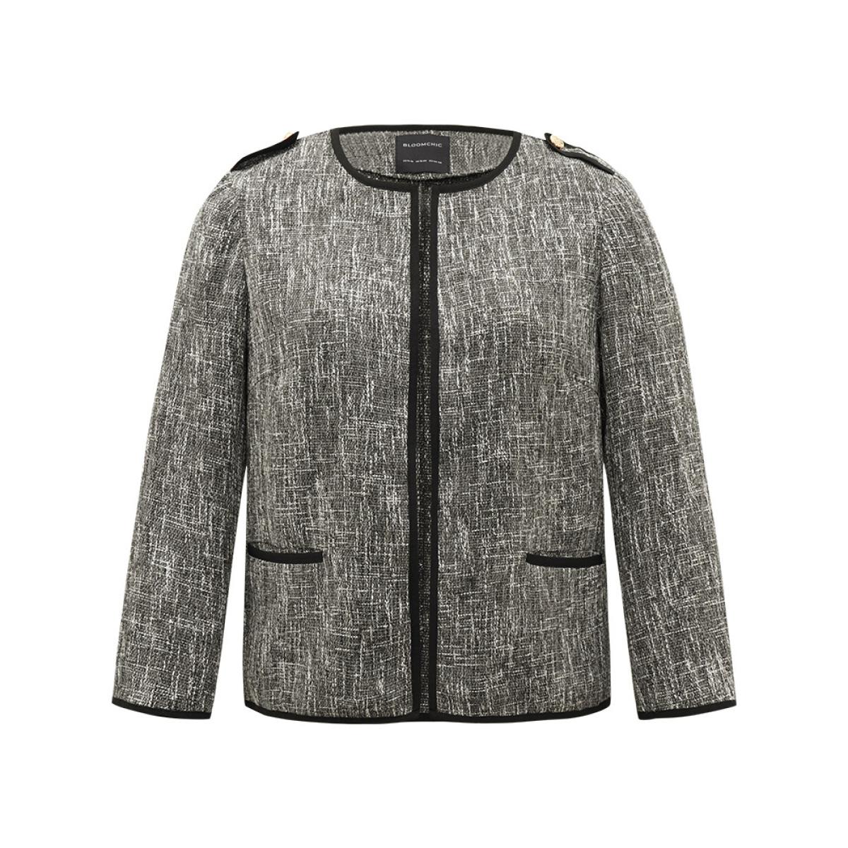 Plus Size Patchwork Contrast Button Detail Pocket Blazer Women Black Contrast Pocket Work Jackets BloomChic 22-24/3X Product Image