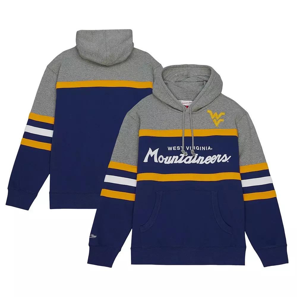 Men's Mitchell & Ness Navy West Virginia Mountaineers Head Coach Pullover Hoodie, Size: XL, Blue Product Image