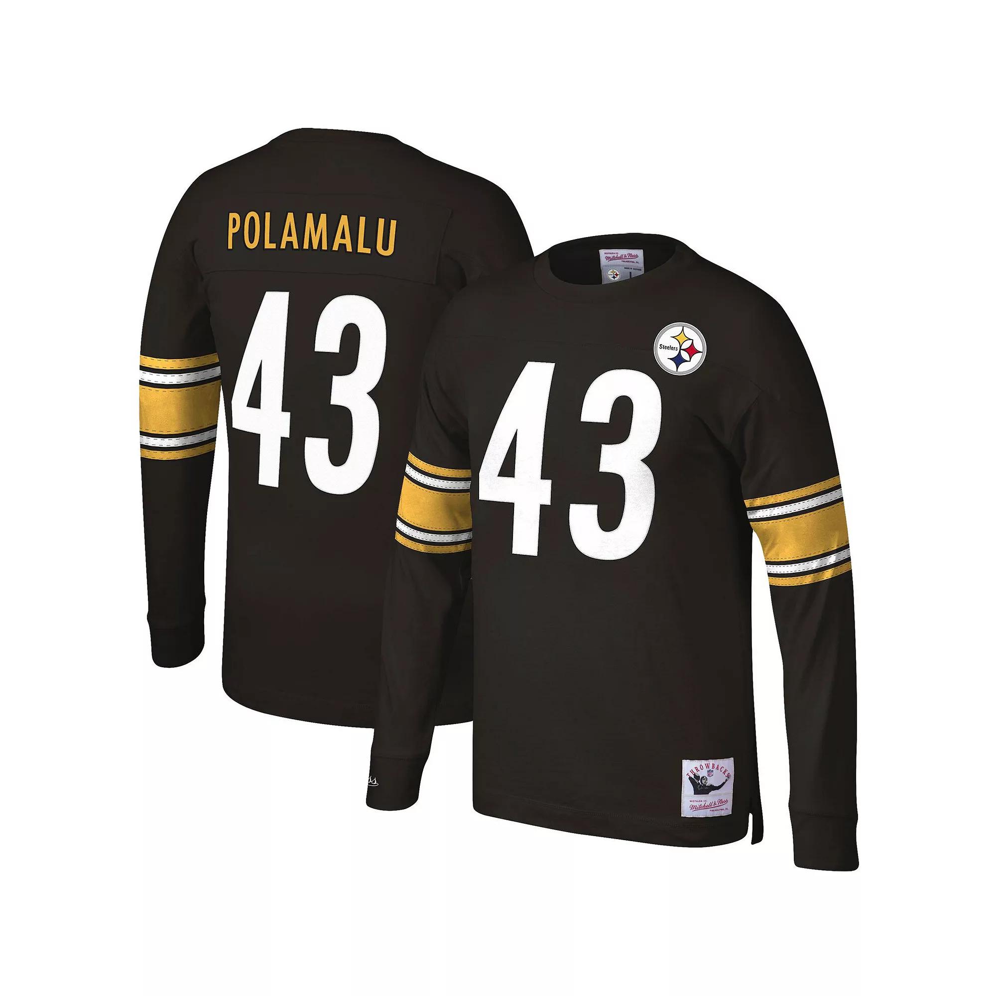 Men's Mitchell & Ness Troy Polamalu Black Pittsburgh Steelers Throwback Retired Player Name & Number Long Sleeve Top, Size: XL Product Image