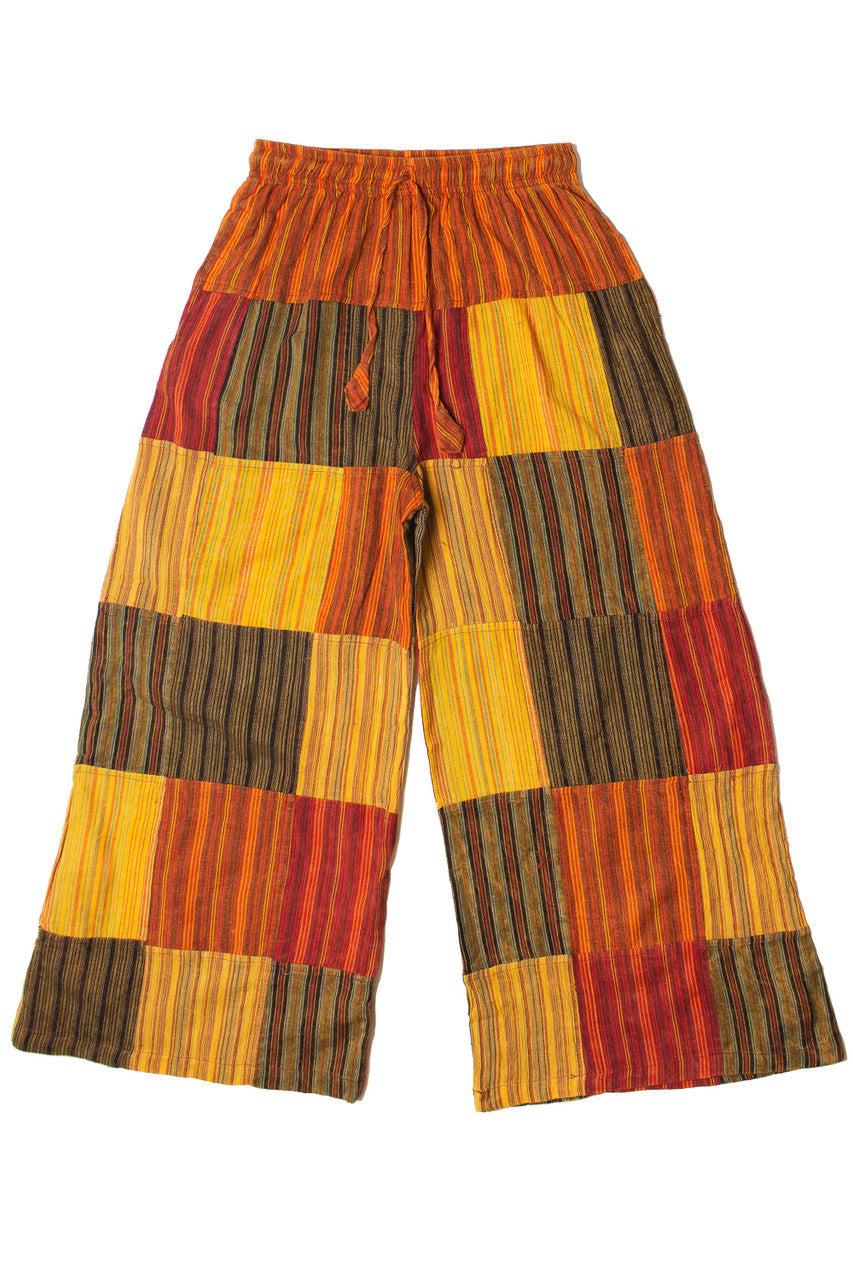 Orange Striped Wide Leg Patchwork Pants Product Image