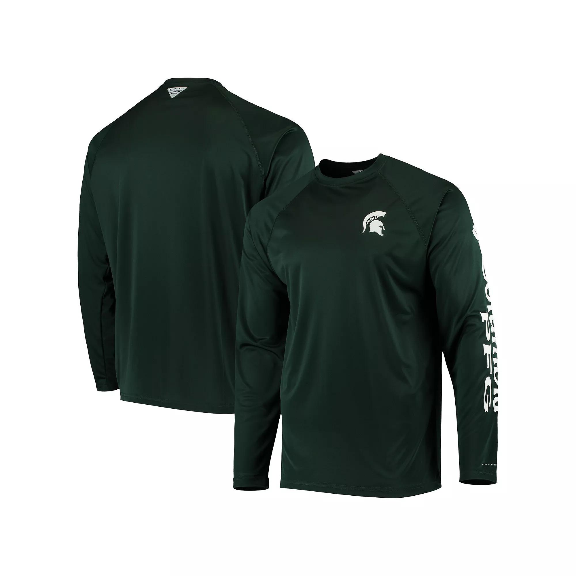 Men's Columbia PFG Green Michigan State Spartans Terminal Tackle Omni-Shade Long Sleeve T-Shirt,  Product Image