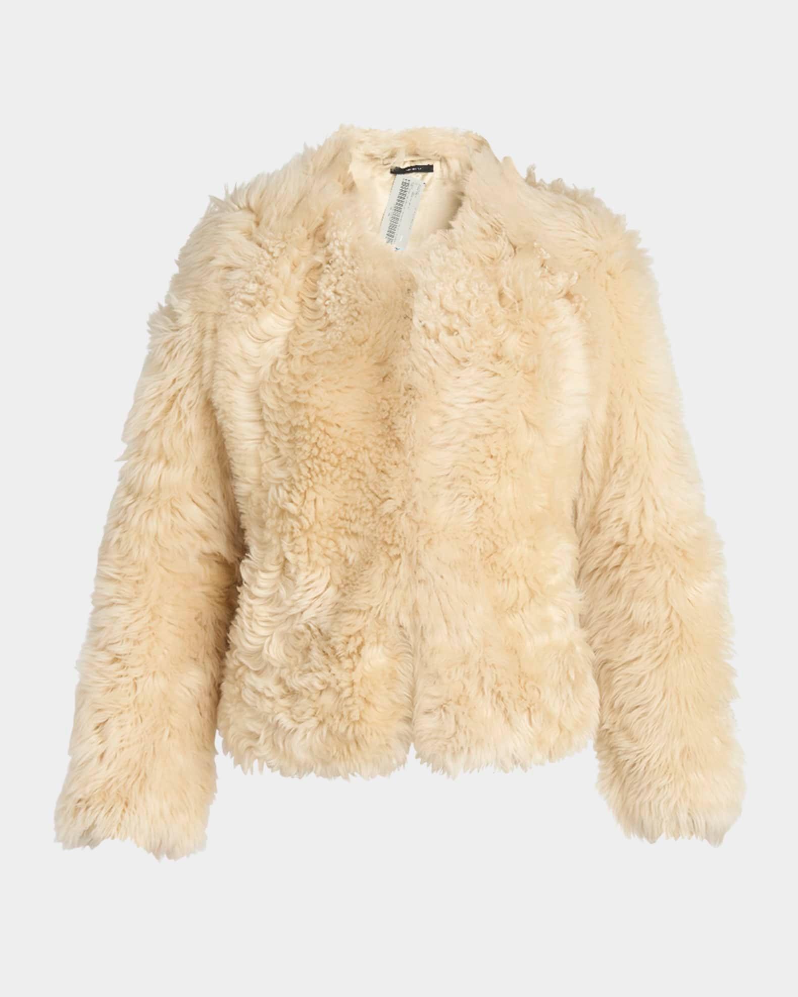 Curly Sheep Shearling Collarless Jacket Product Image