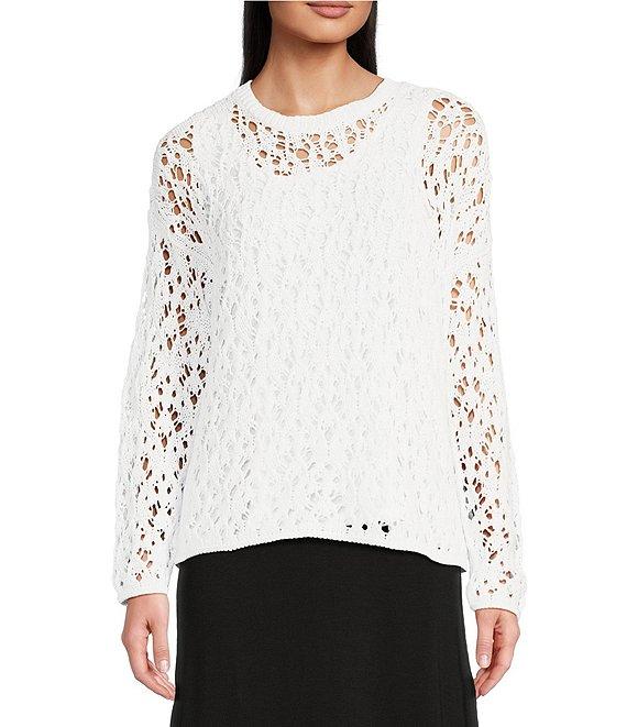 Eileen Fisher Organic Cotton Open Stitch Round Neck Long Sleeve Sweater Product Image