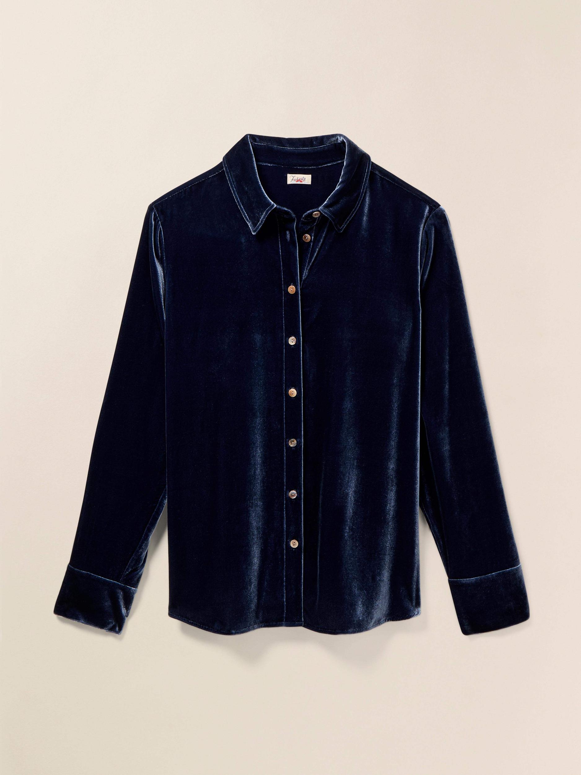 Stretch Silk Velvet Genevieve Shirt - Navy Female Product Image