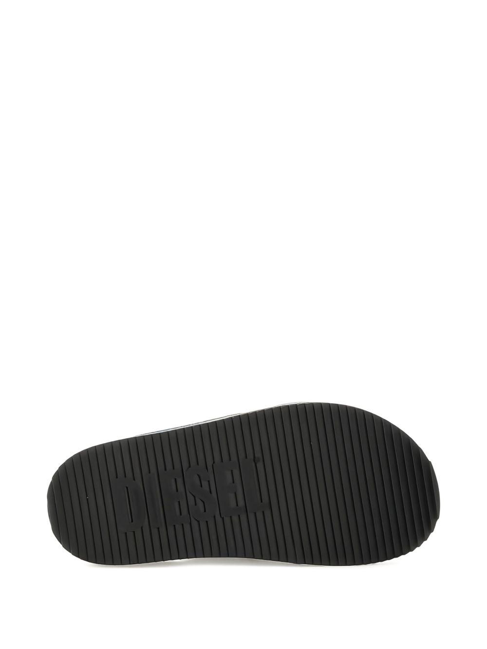 denim cross-strap slides Product Image