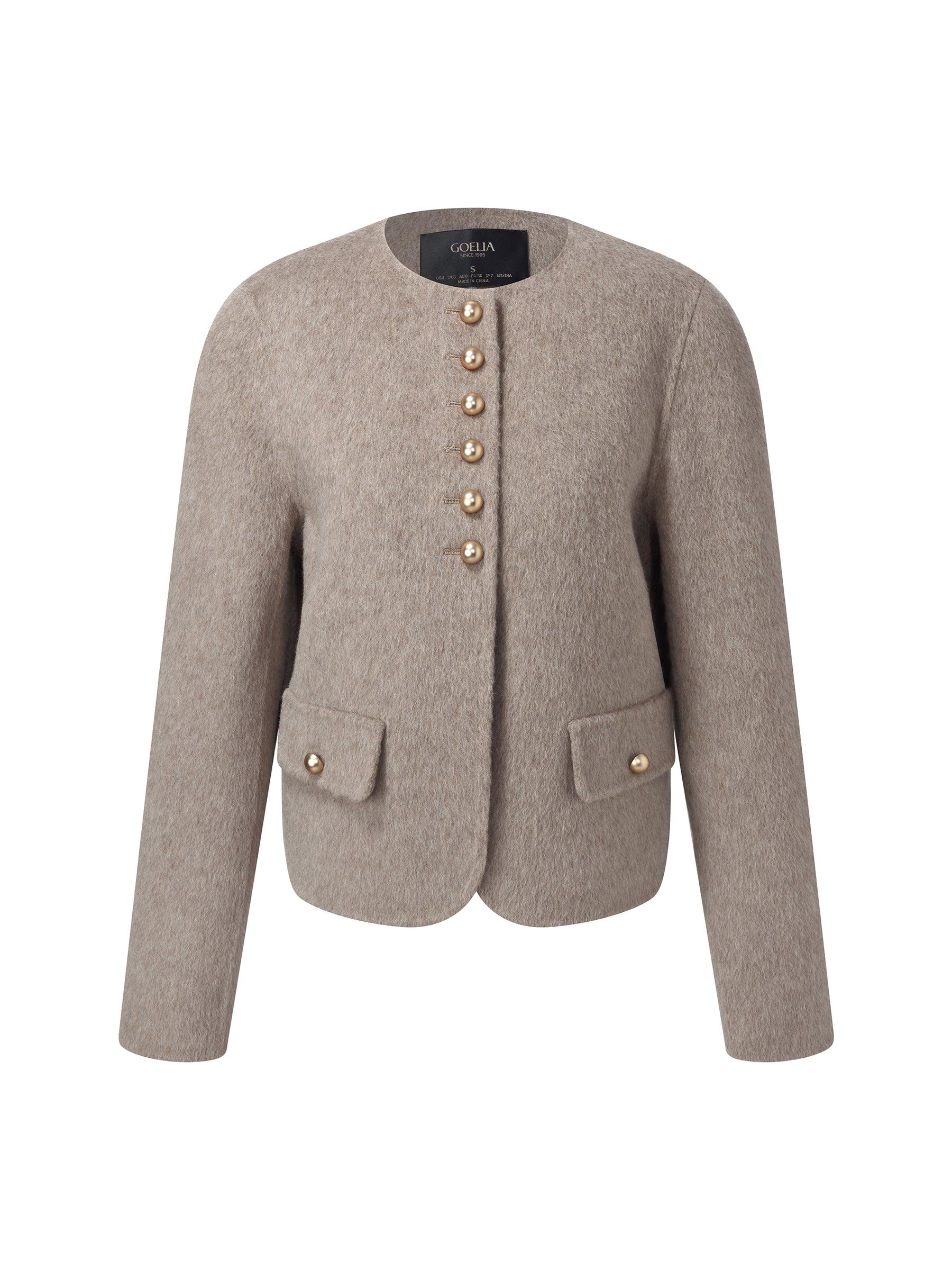 Alpaca Wool Blend Round Neck Women Jacket Product Image