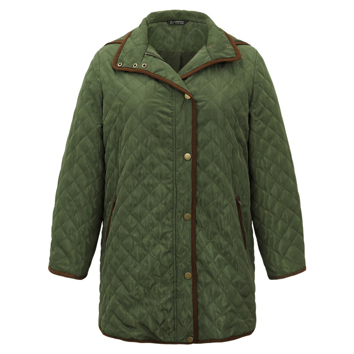 Plus Size Contrast Zipper Hooded Quilted Padded Coat Women ArmyGreen Casual Contrast Ladies Dailywear Winter Coats BloomChic 28/5X Product Image