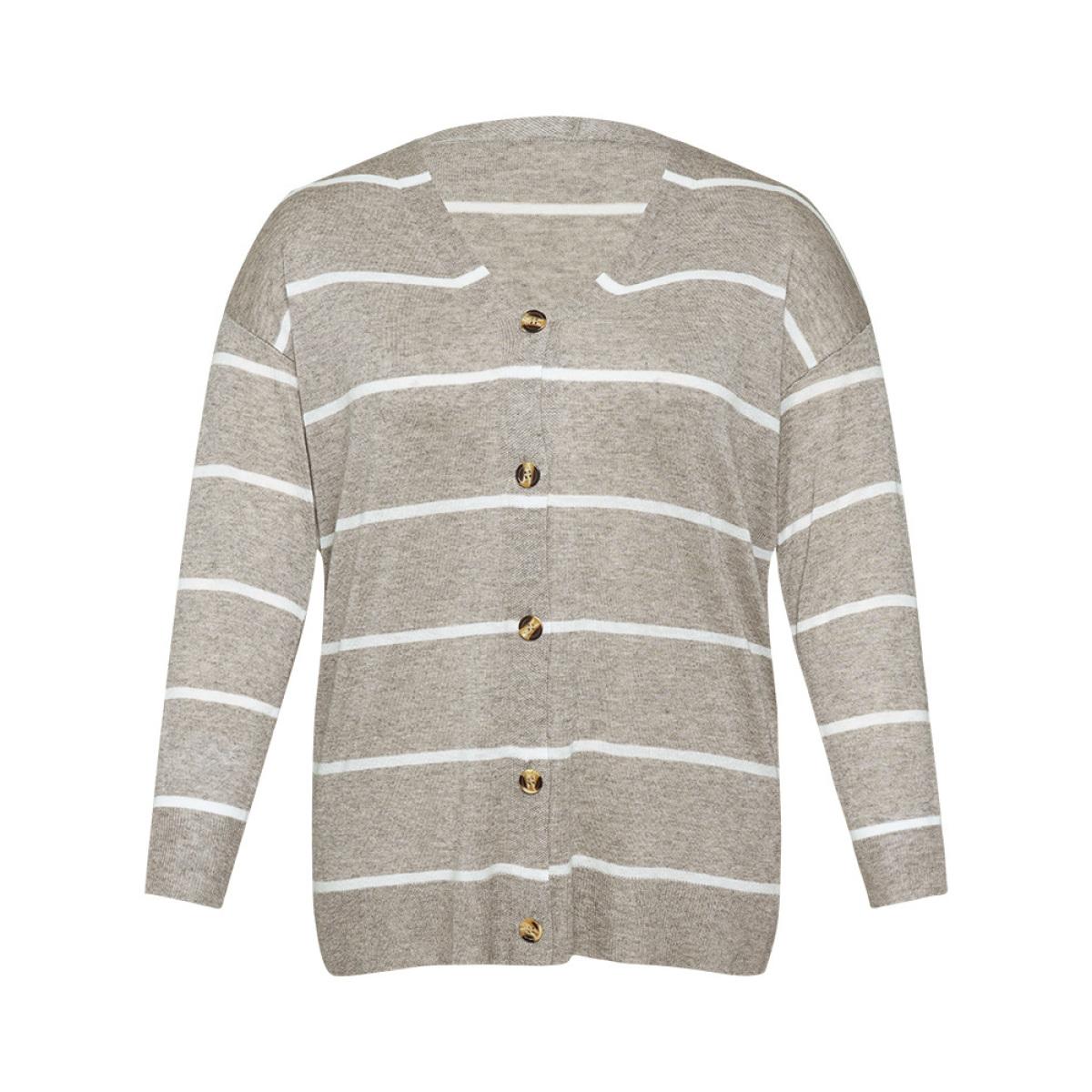 Plus Size Supersoft Essentials Striped Button Through Elastic Cuffs Cardigan DarkGray Women Casual Loose Long Sleeve Dailywear Cardigans BloomChic 12/L Product Image