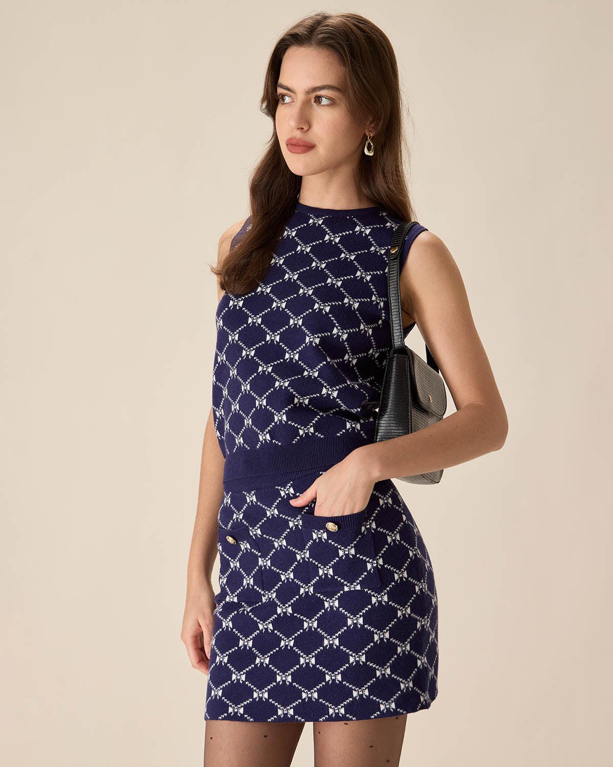 Blue Geometric Knit Tank Top Product Image