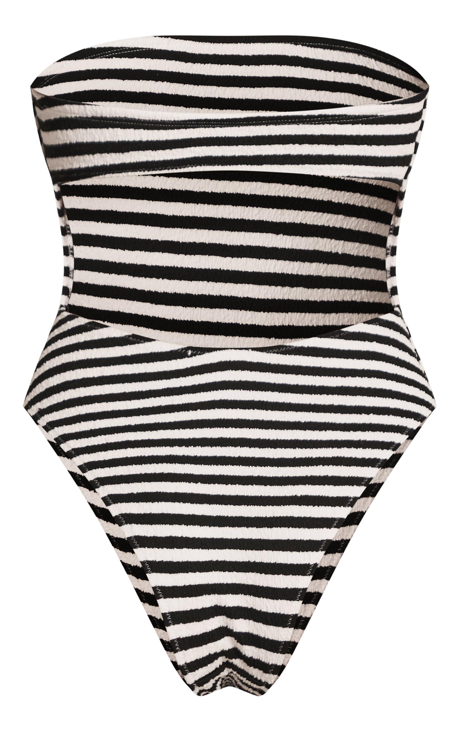 Black Textured Stripe Bandeau Swimsuit Product Image