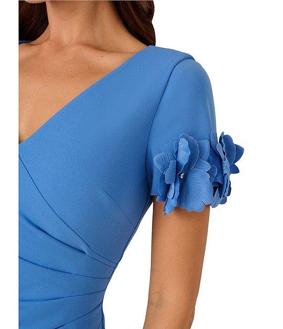 Adrianna Papell Stretch Crepe Surplice V-Neckline Short Floral Sleeve Dress Product Image