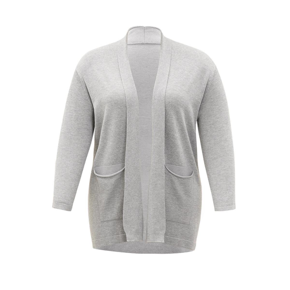 Plus Size Supersoft Essentials Plain Lapel Collar Patched Pocket Cardigan DarkGray Women Basics Loose Long Sleeve Everyday Cardigans BloomChic 28/5X Product Image