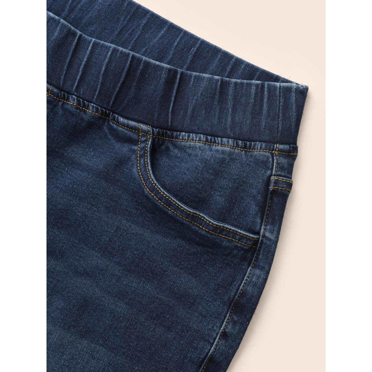 Plus Size Dark Wash Elastic Waist Skinny Jeans Women Denimindigo Casual Non Medium stretch Slanted pocket Jeans BloomChic 16/1X Product Image