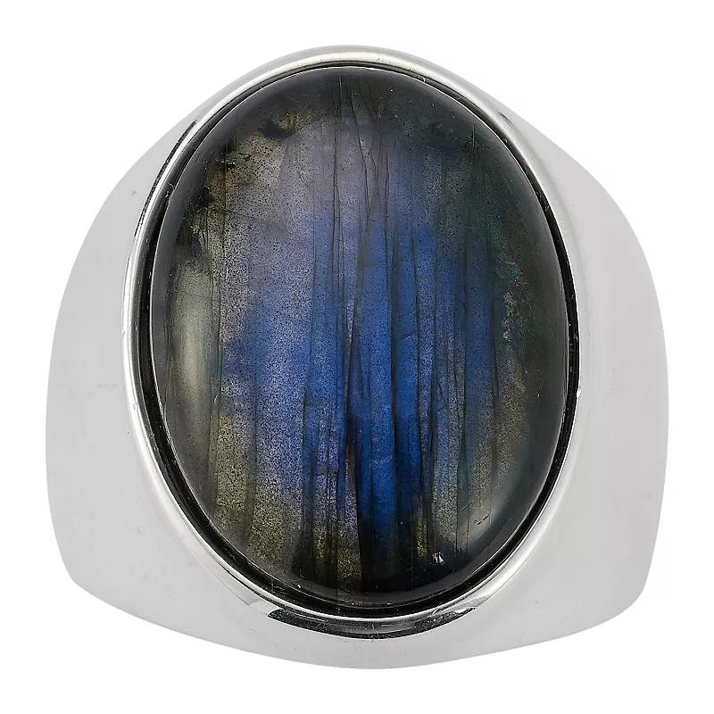 Menster Men's Sterling Silver Labradorite Large Oval Signet Ring,  Product Image