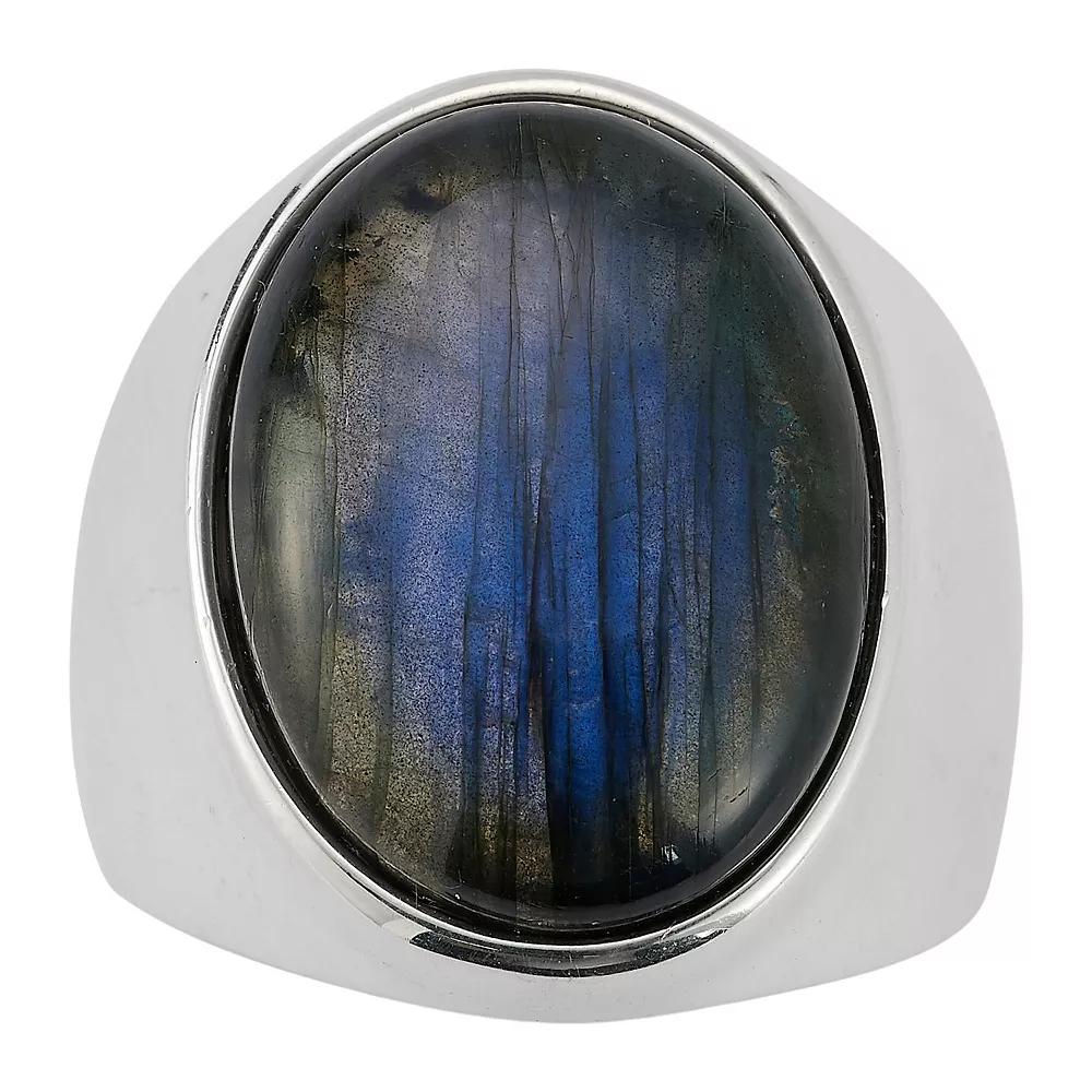 Menster Men's Sterling Silver Labradorite Large Oval Signet Ring,  Product Image