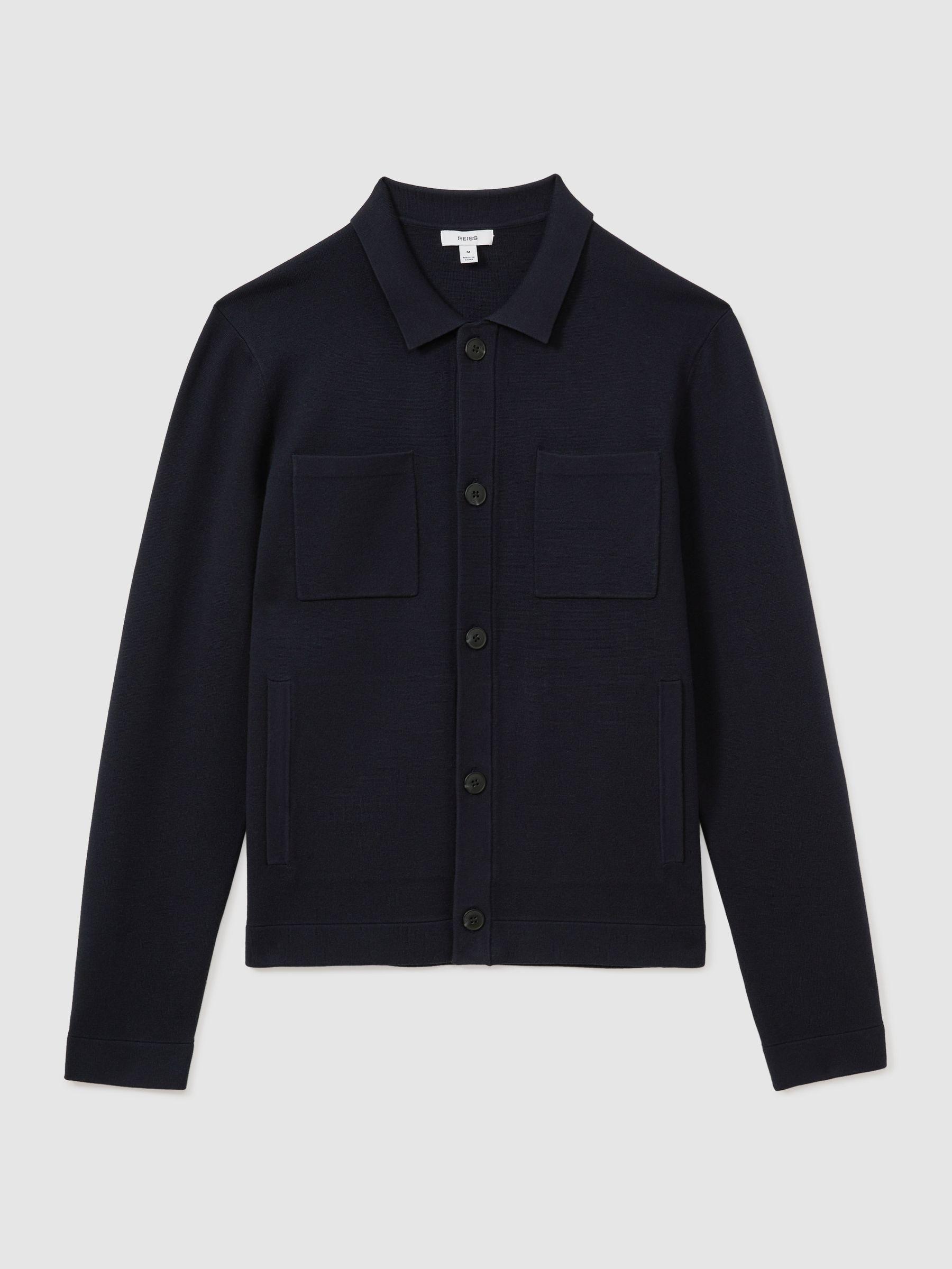Knitted Button-Through Jacket in Navy Product Image