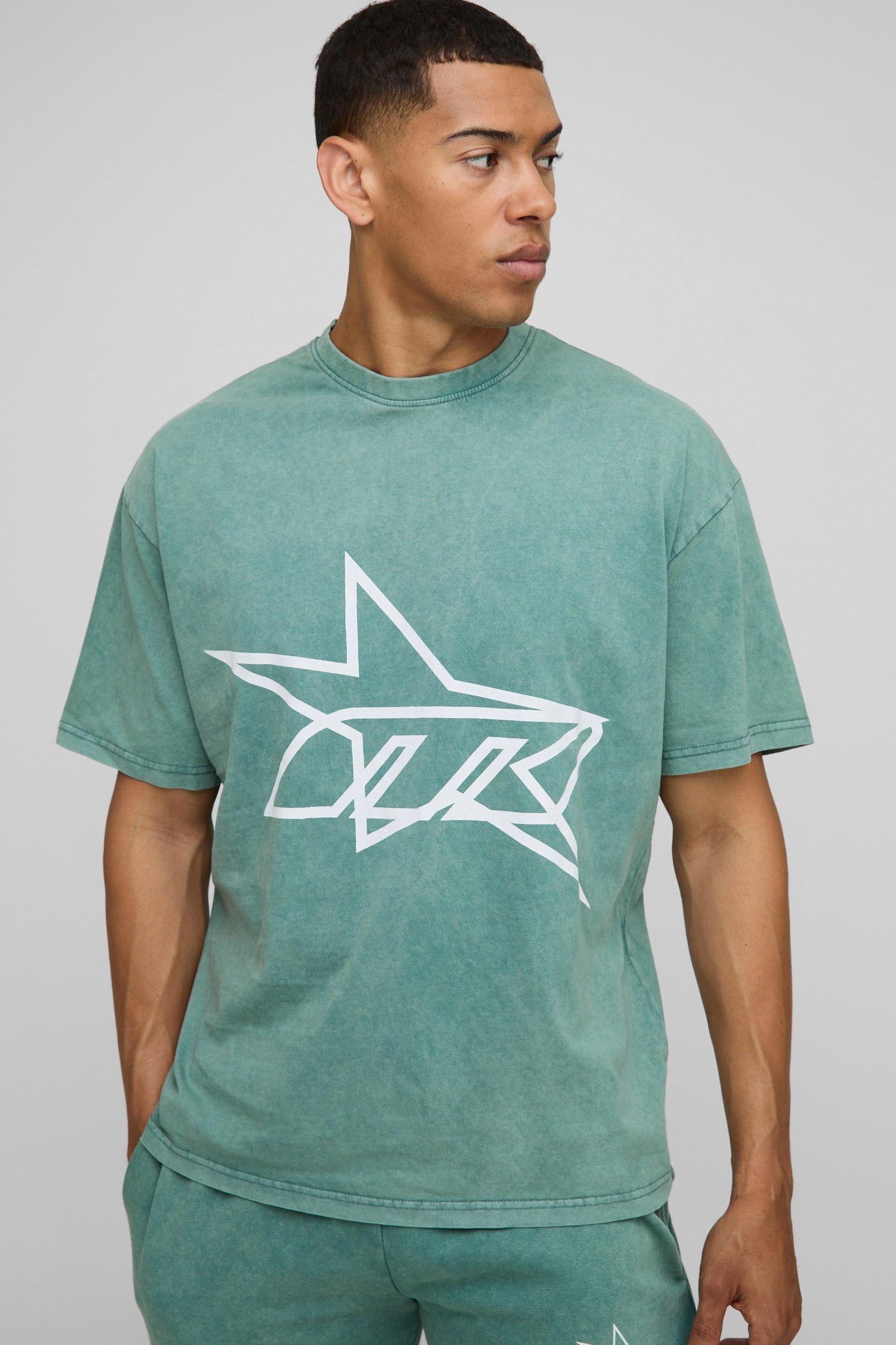 Oversized M Star Washed T-Shirt & Short Set | boohooMAN USA Product Image