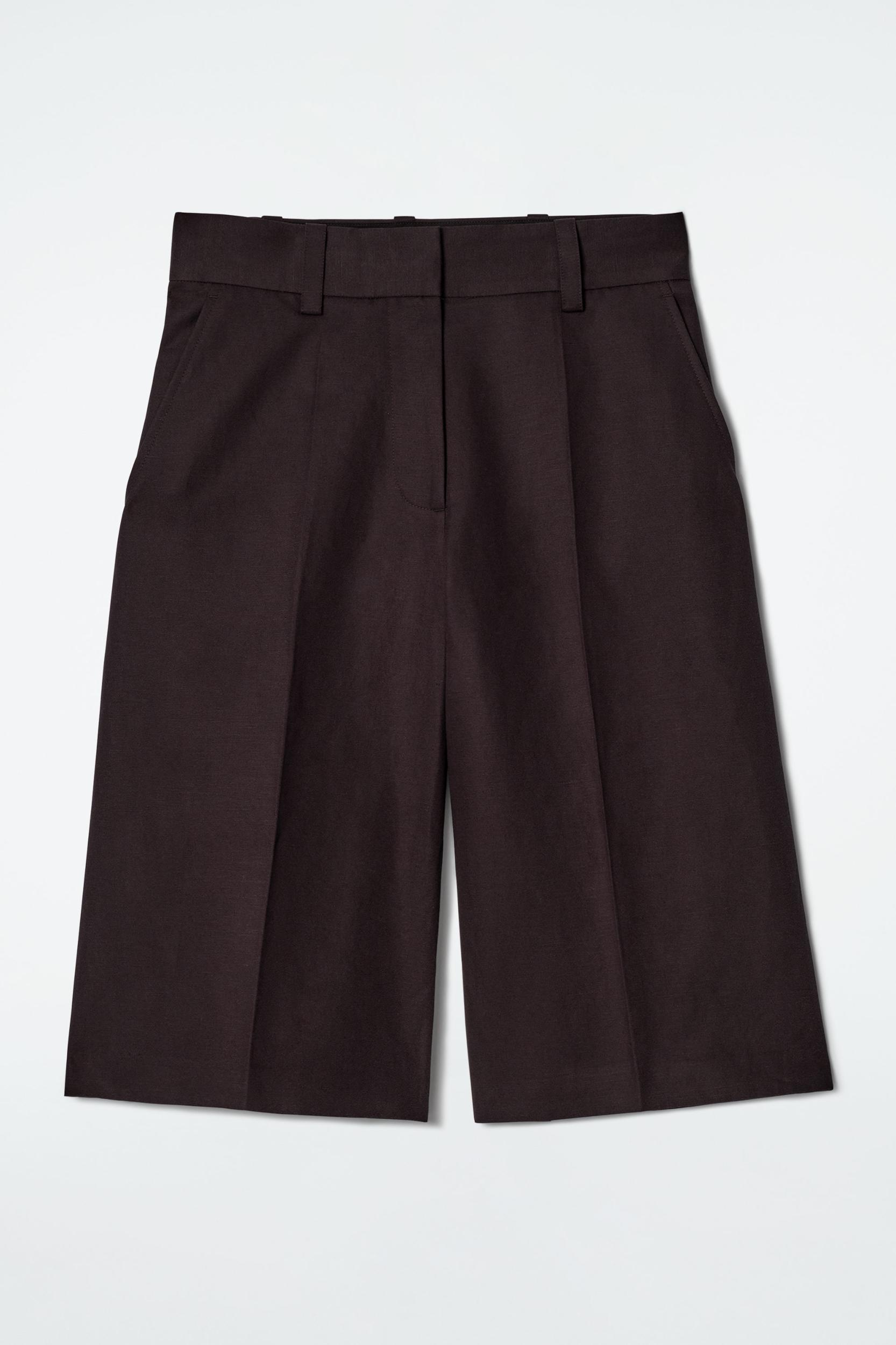 TAILORED LINEN-BLEND LONGLINE SHORTS Product Image