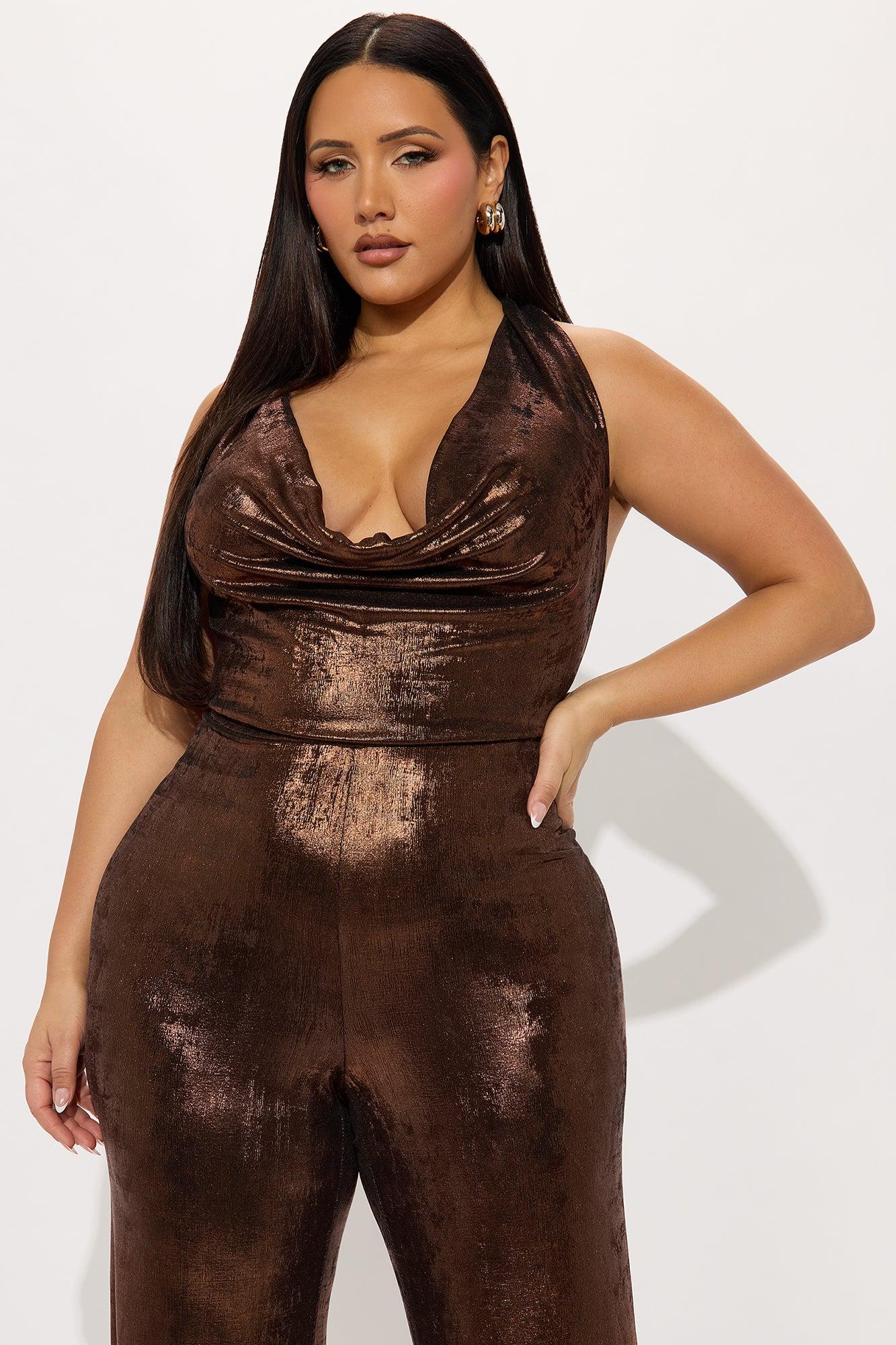 Vereena Metallic Slinky Jumpsuit - Bronze Product Image