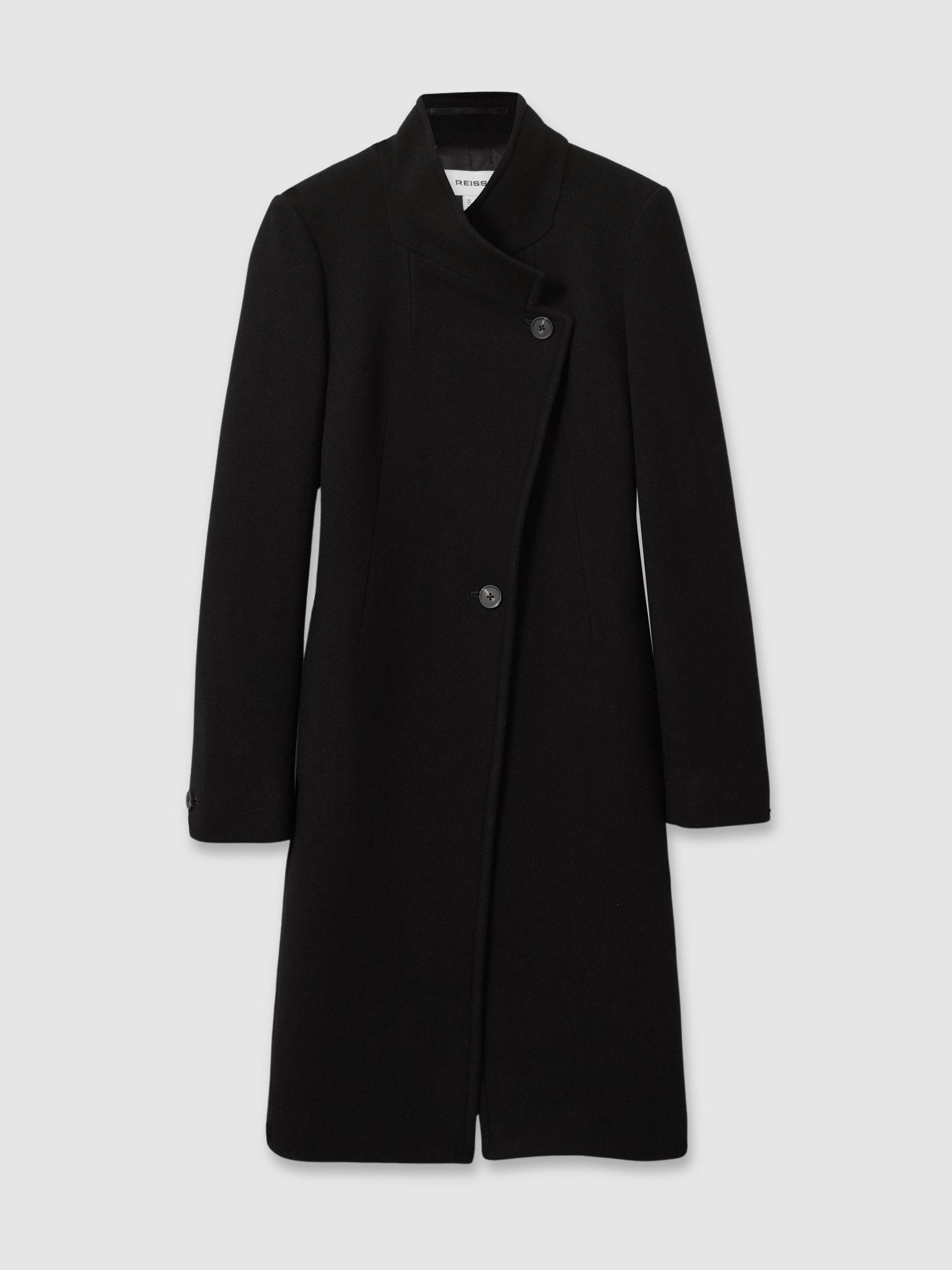 Wool-Blend Longline Double-Breasted Coat in Black Product Image