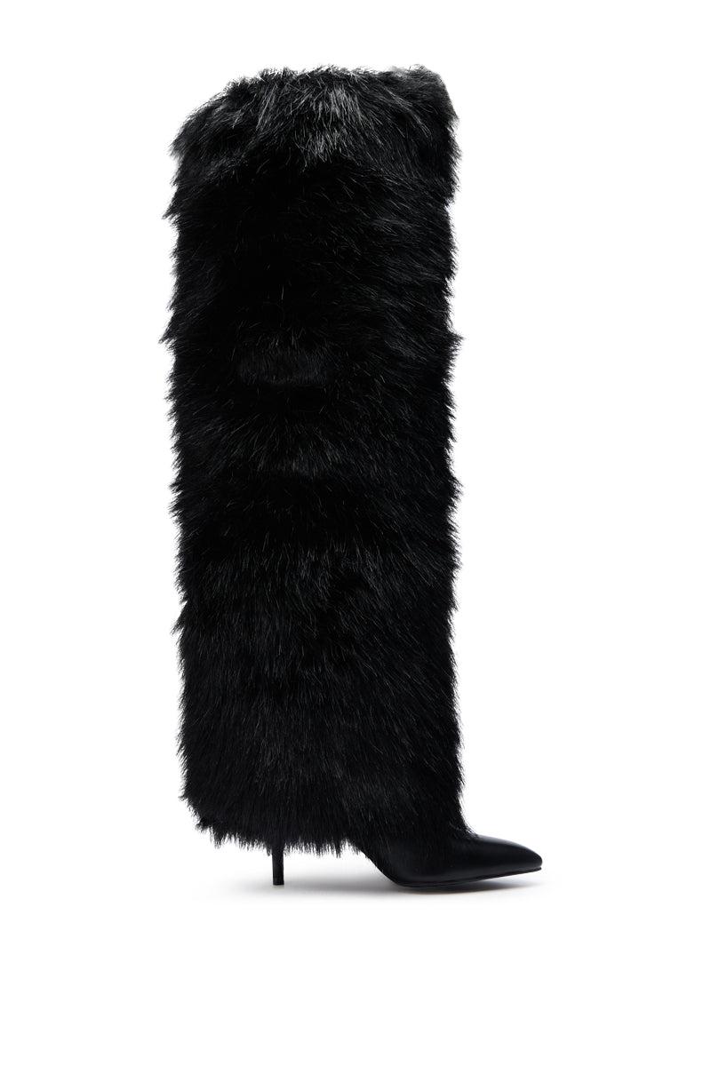 AZALEA WANG LANGLEYE BLACK THIGH HIGH FUR LUXE BOOT Product Image
