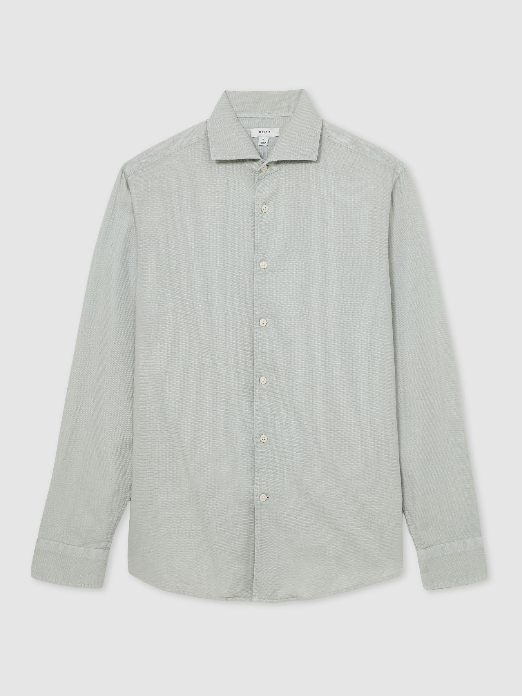 Cotton-Piqué Garment-Dyed Shirt in Sage Green Product Image