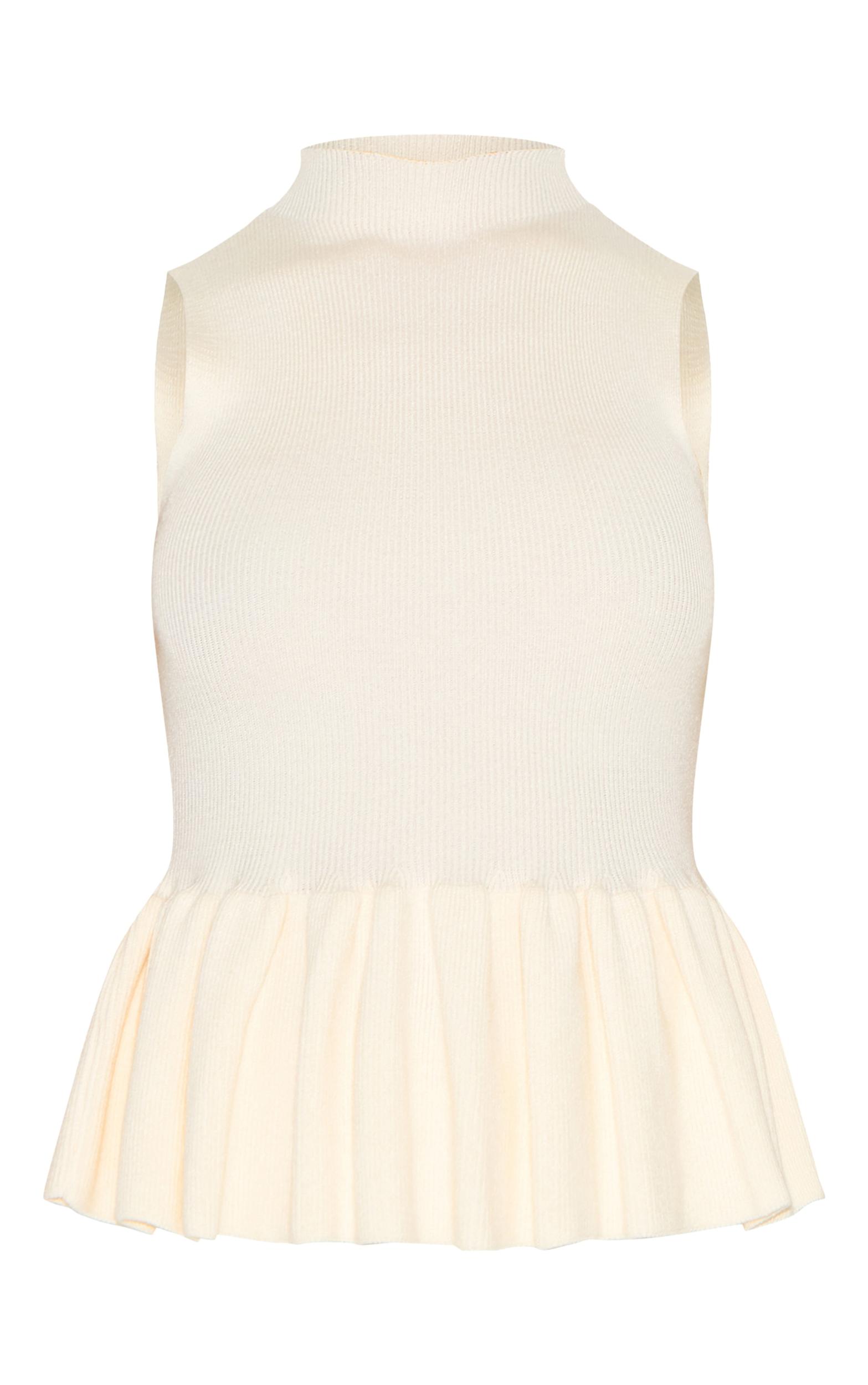 Petite Cream Knitted High Neck Peplum Hem Long Top Product Image