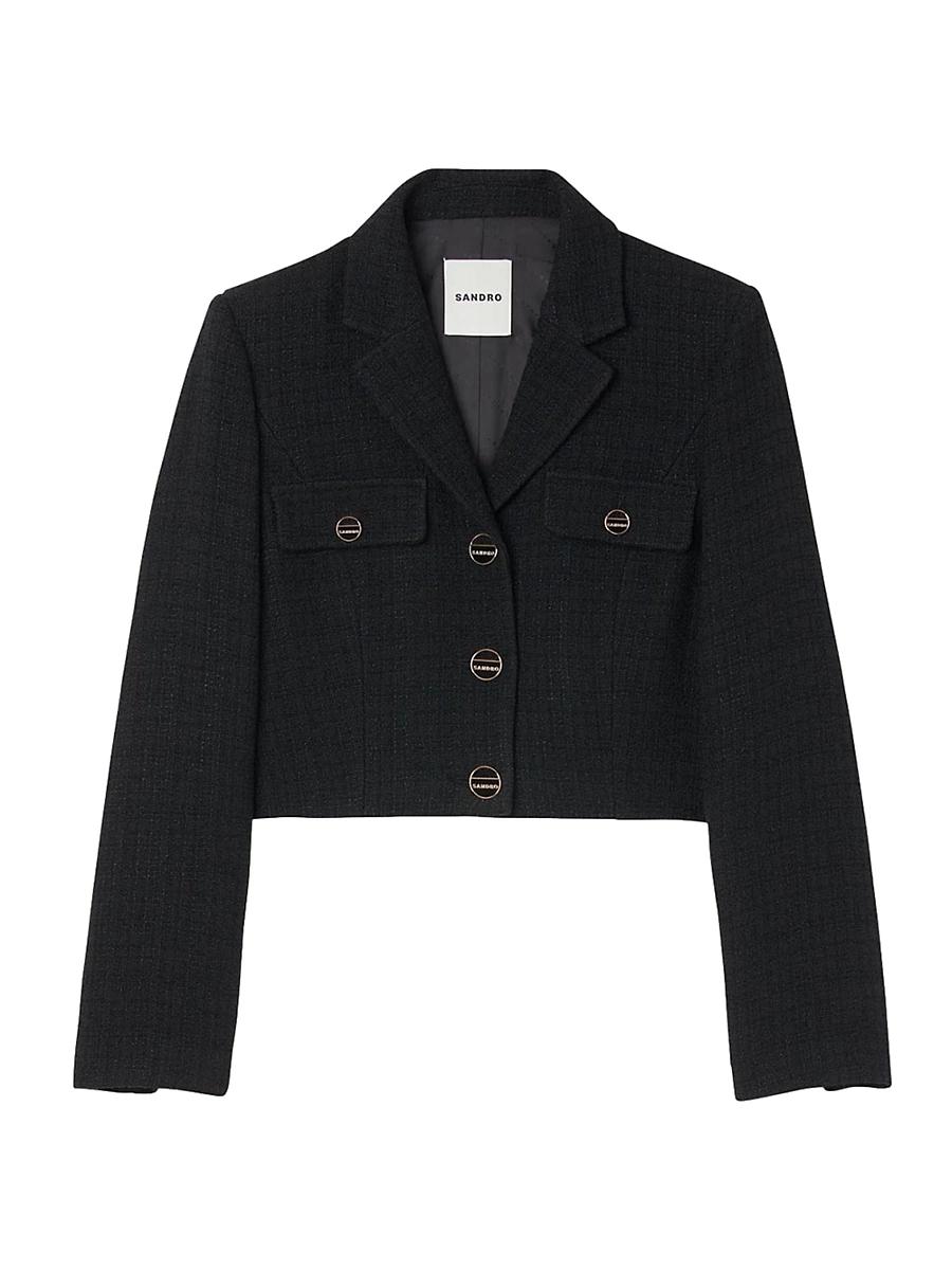 Womens Cropped Tweed Button-Up Jacket Product Image