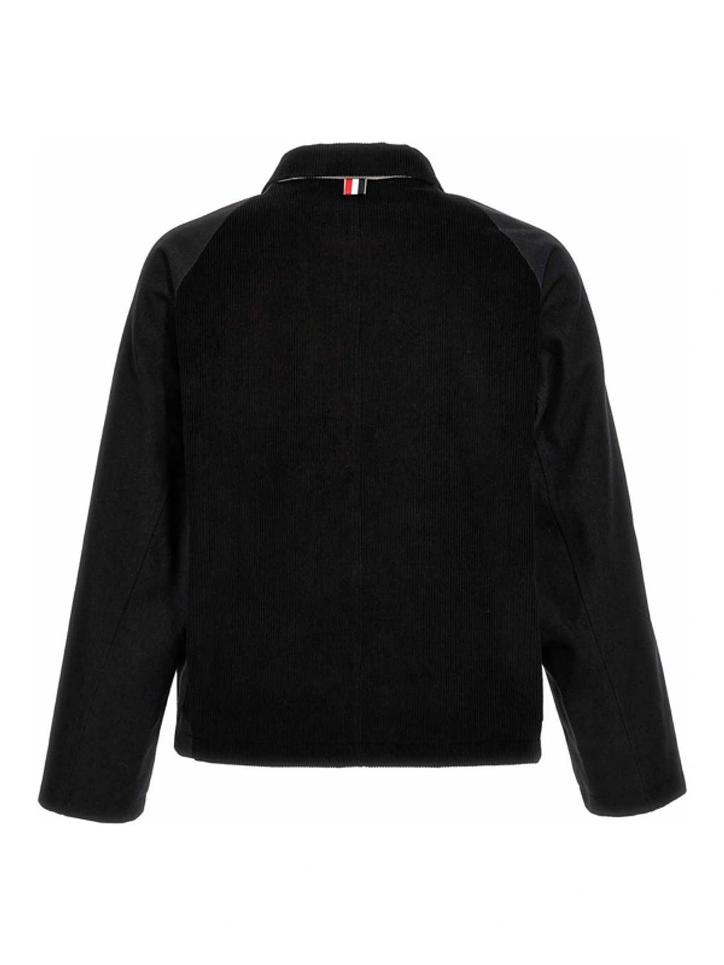 THOM BROWNE Cropped Relaxed Field Jacket Top Applied Pockets In Black Product Image