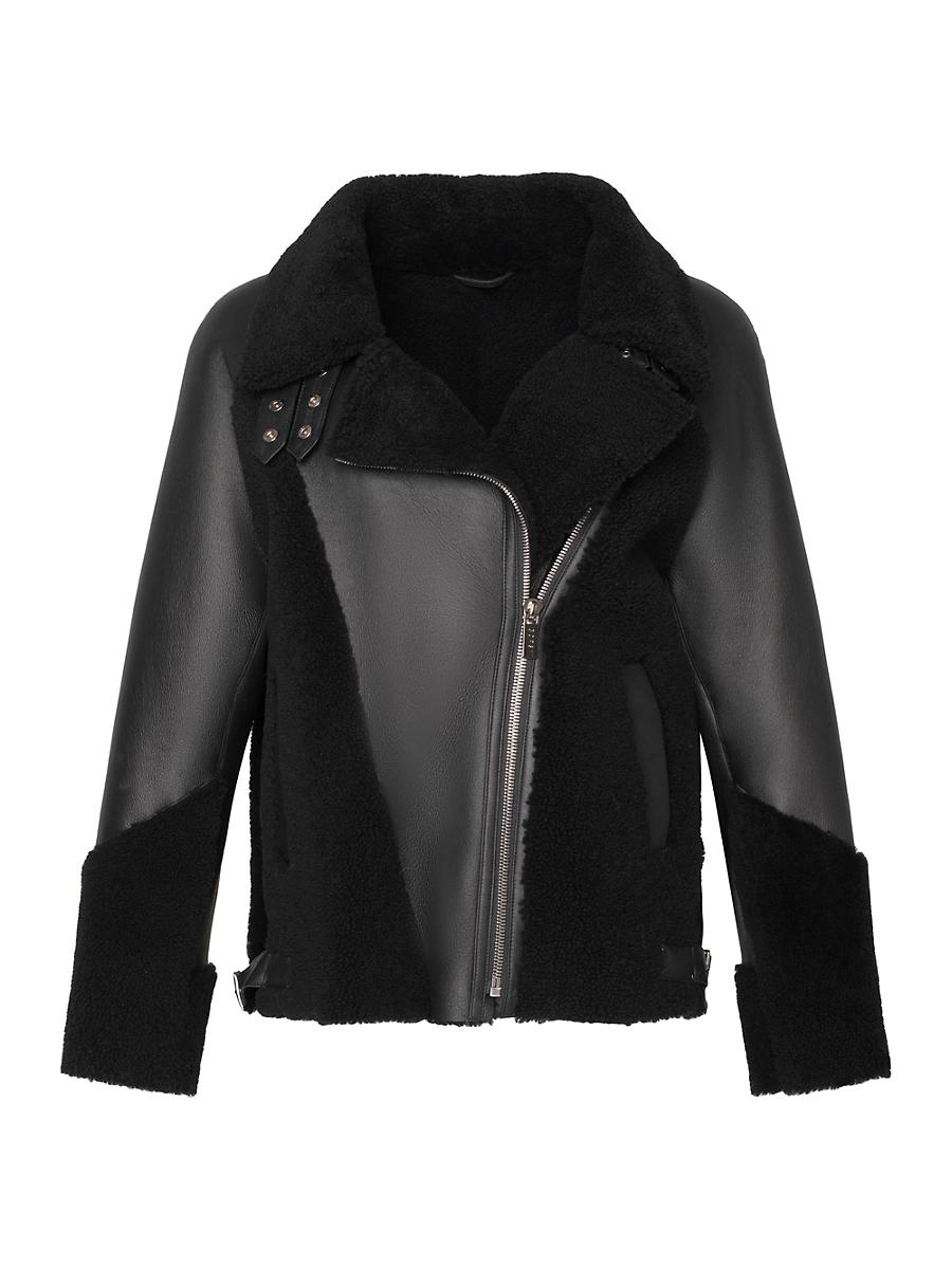 Womens Shearling Lamb Zip Moto Jacket Product Image