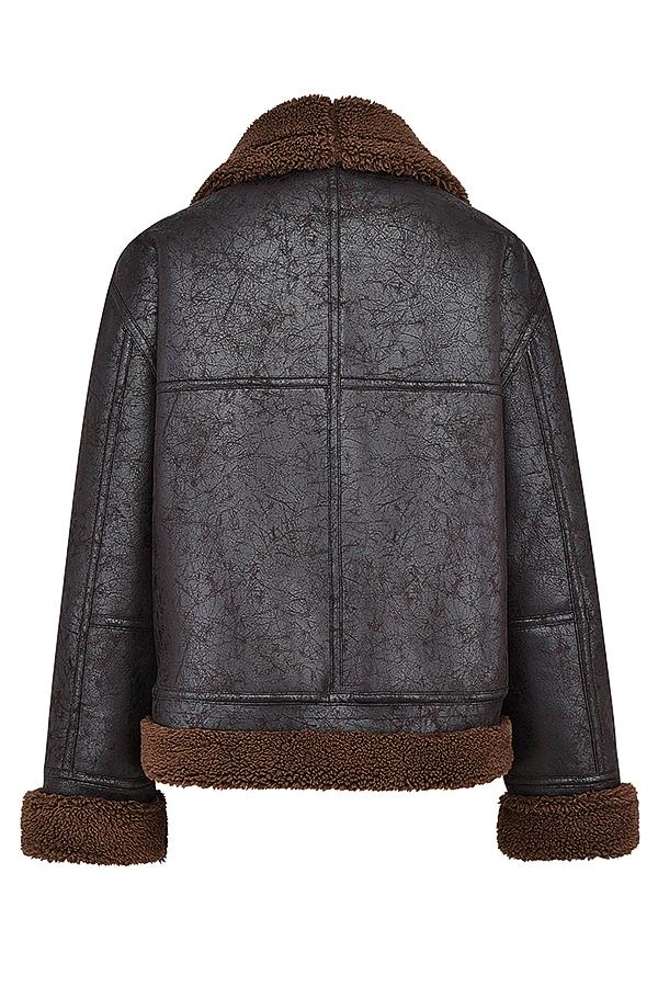 Madden  brown vegan shearling aviator jacket - sale Product Image