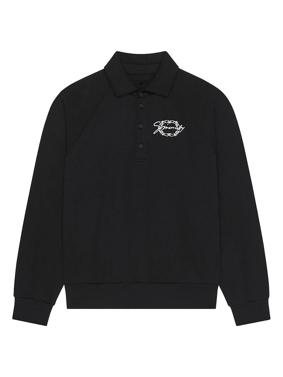 Mens Polo Sweatshirt in Fleece with Logo Medallion Product Image
