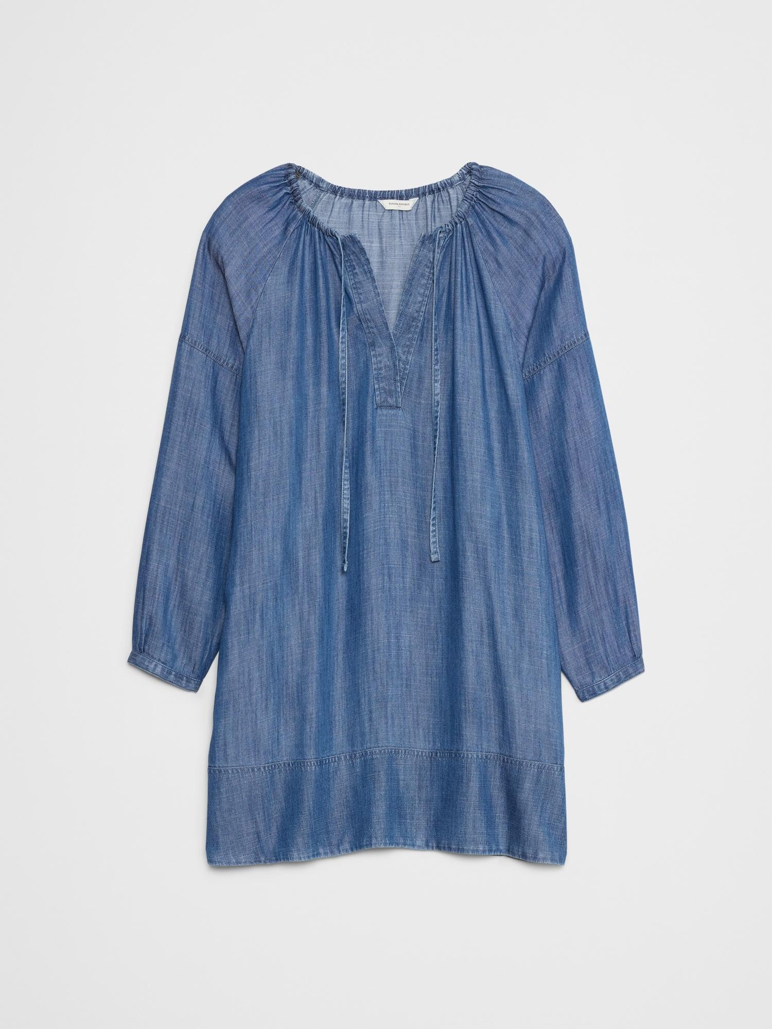 Tie-Neck Chambray Mini Dress Product Image