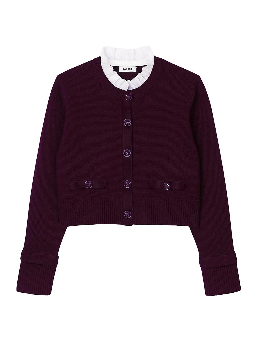 Womens Knit Cardigan with Ruffled Collar Product Image